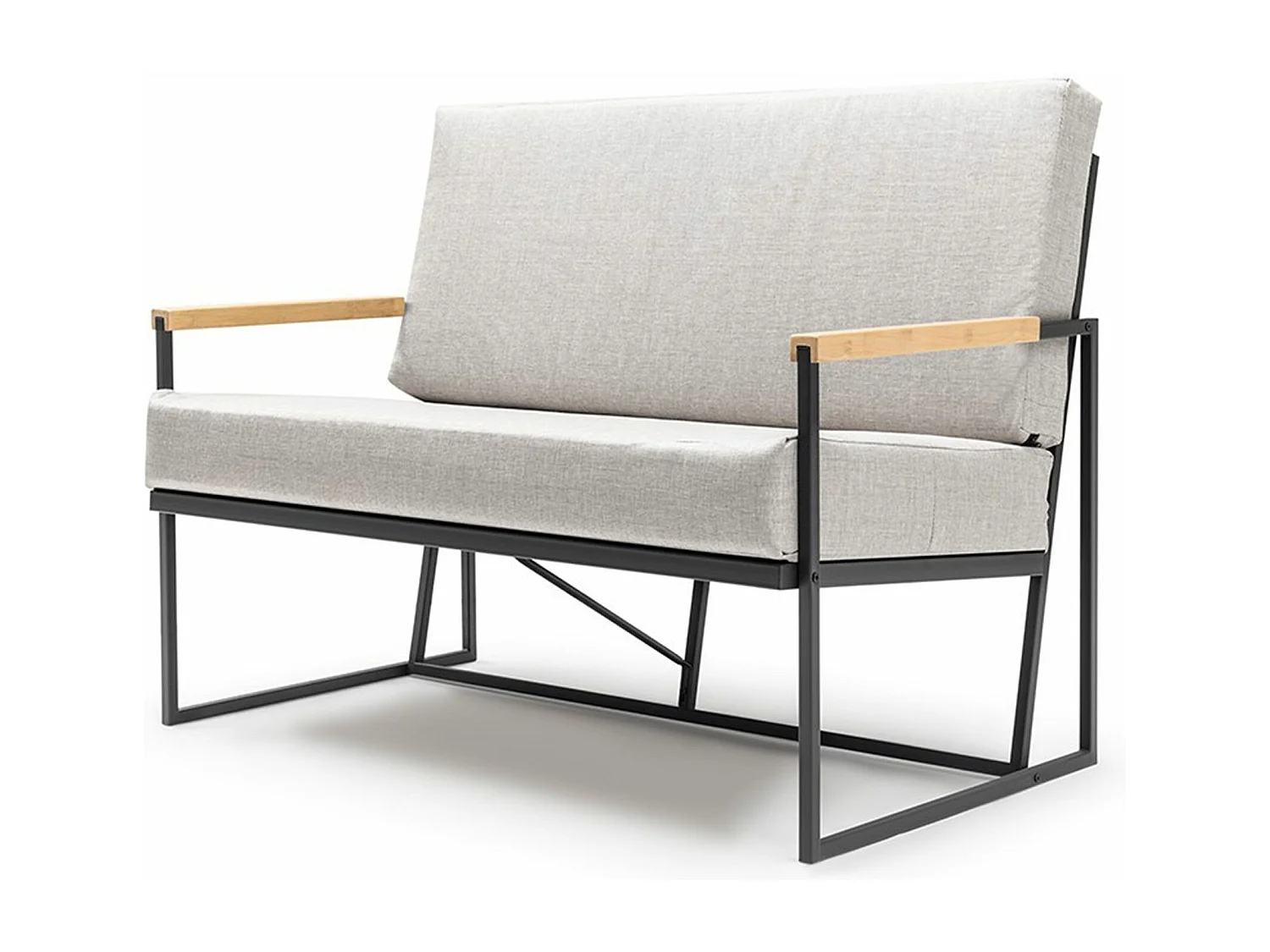 Canapé de Jardin minimaliste 2 Places Akayni Lin Beige et Métal Noir