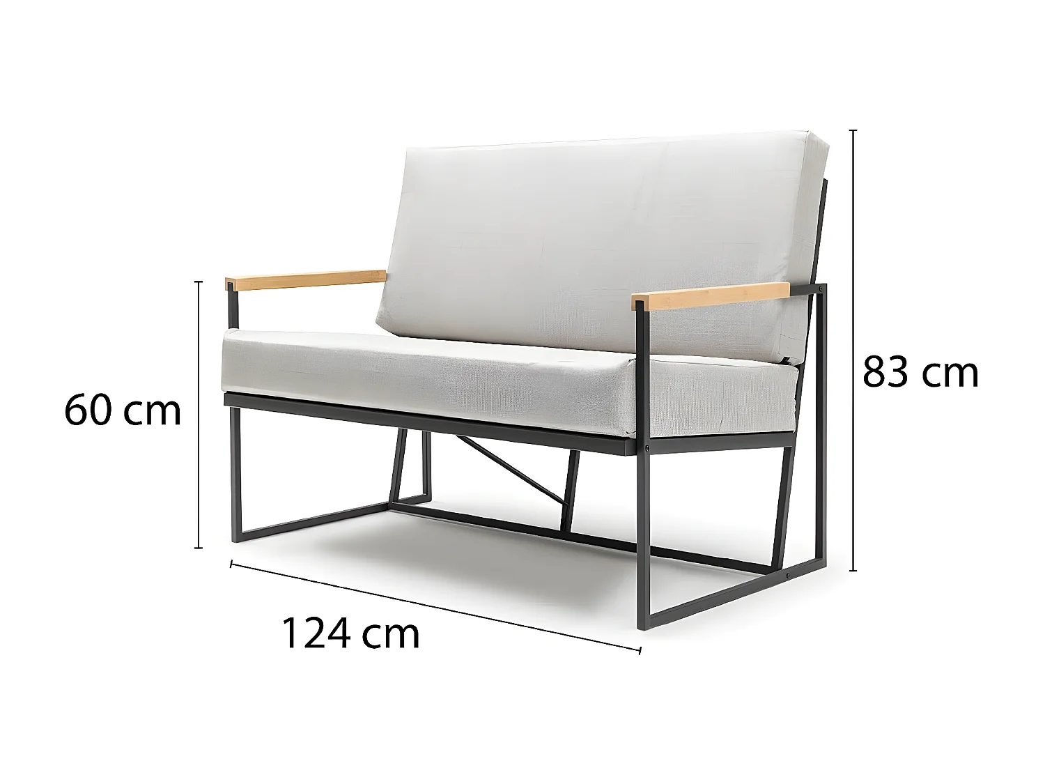 Canapé de Jardin minimaliste 2 Places Akayni Lin Beige et Métal Noir