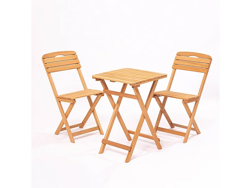 Ensemble table et 2 chaises de jardin Crodoue Bois massif Naturel