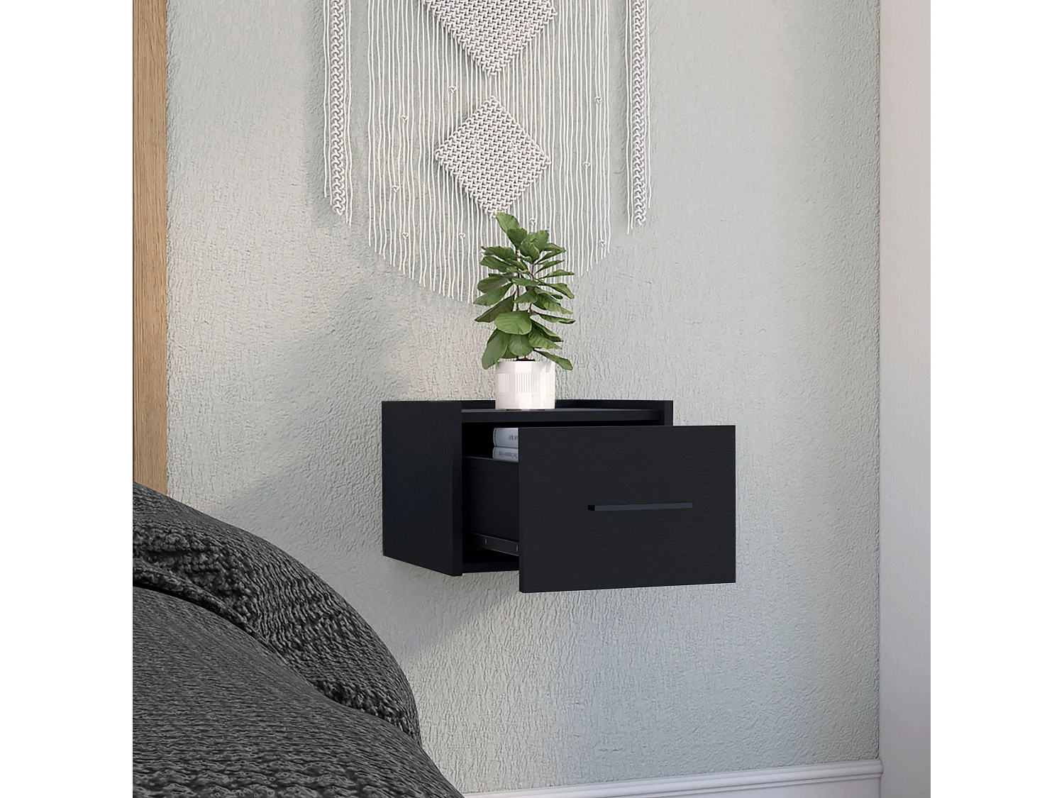 Table de chevet Boa en mélamine, avec tiroir sur rail métallique, 24.89 cm X 35.05 cm X 33.52 cm , Noir