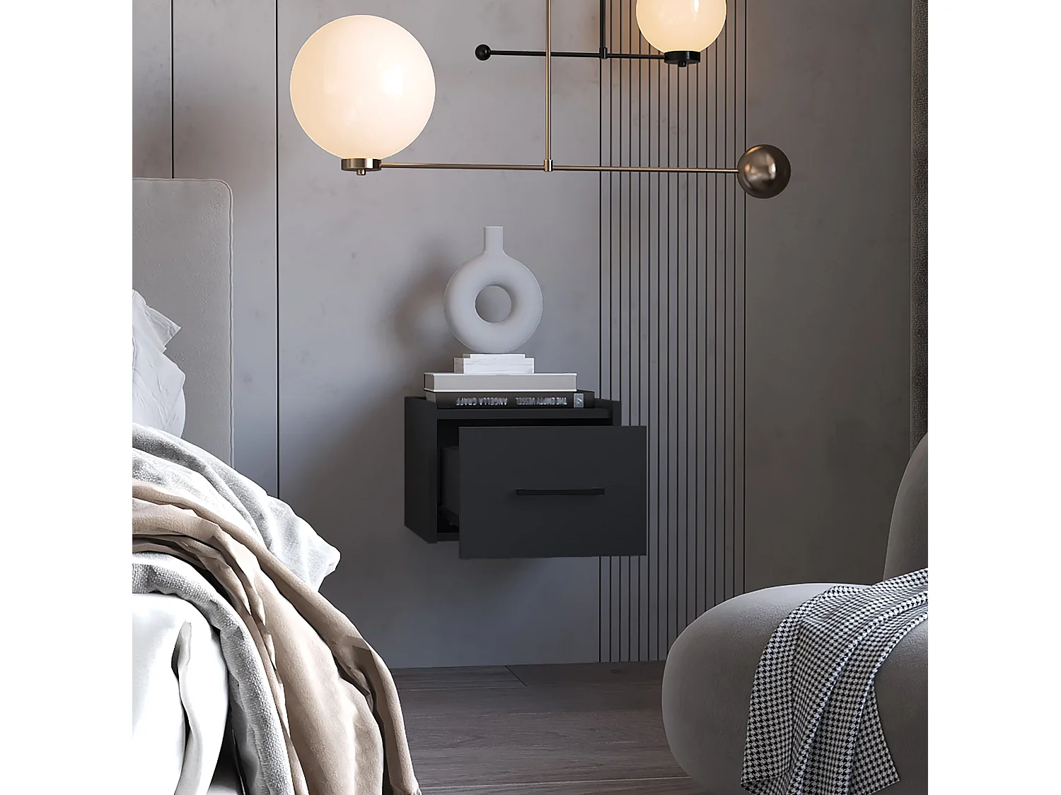 Table de chevet Boa en mélamine, avec tiroir sur rail métallique, 24.89 cm X 35.05 cm X 33.52 cm , Noir