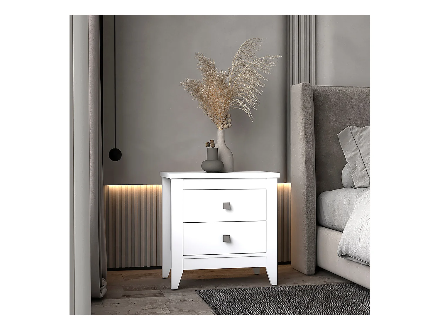 Chevet amara en mélamine, avec tiroirs à barreaux métalliques , 61.59 cm X 67.61 cm X 39.97 cm , Blanc