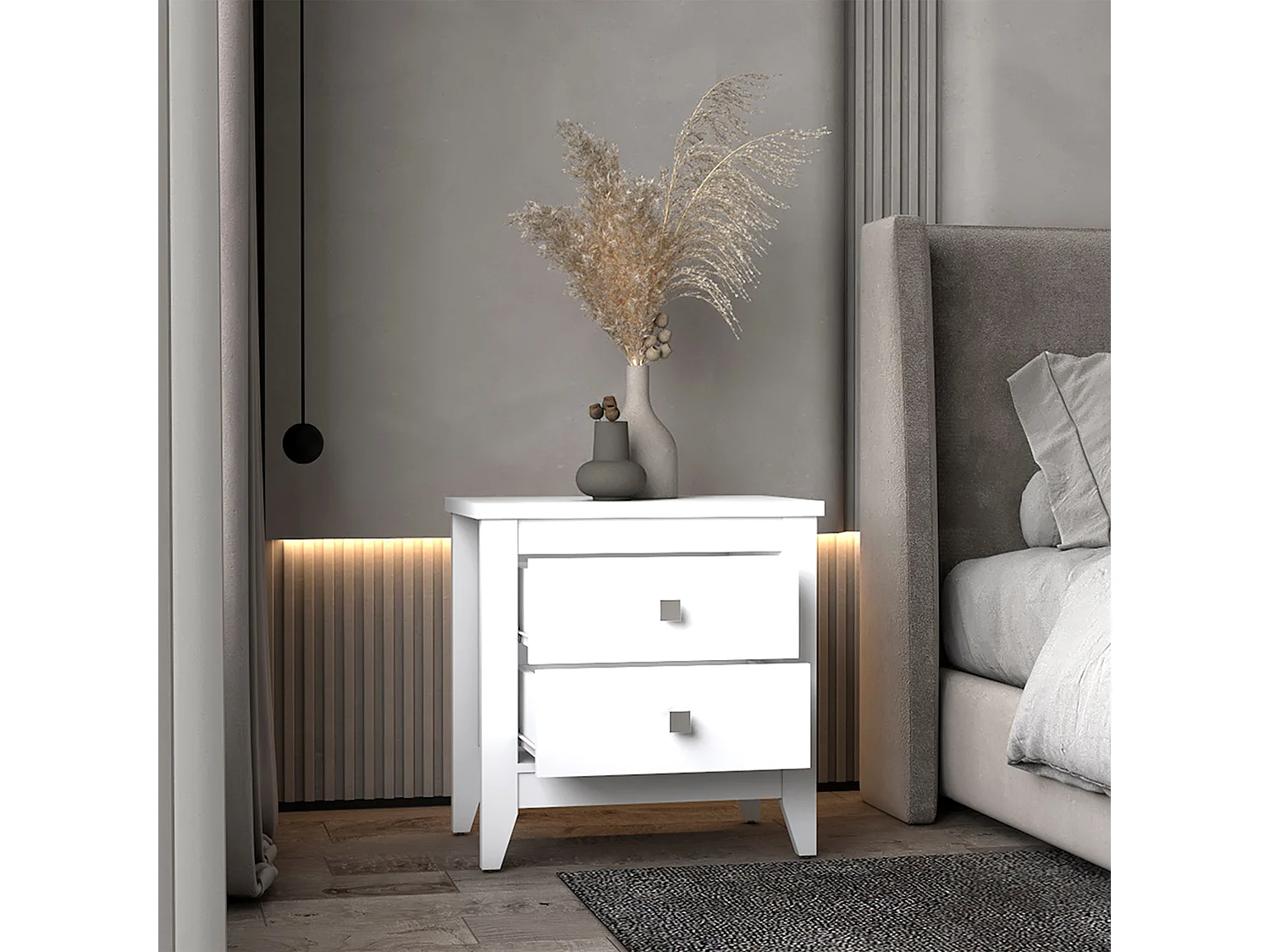 Comodino amara in melamina, con cassetti con guida in metallo , 61.59 cm X 67.61 cm X 39.97 cm , Bianco