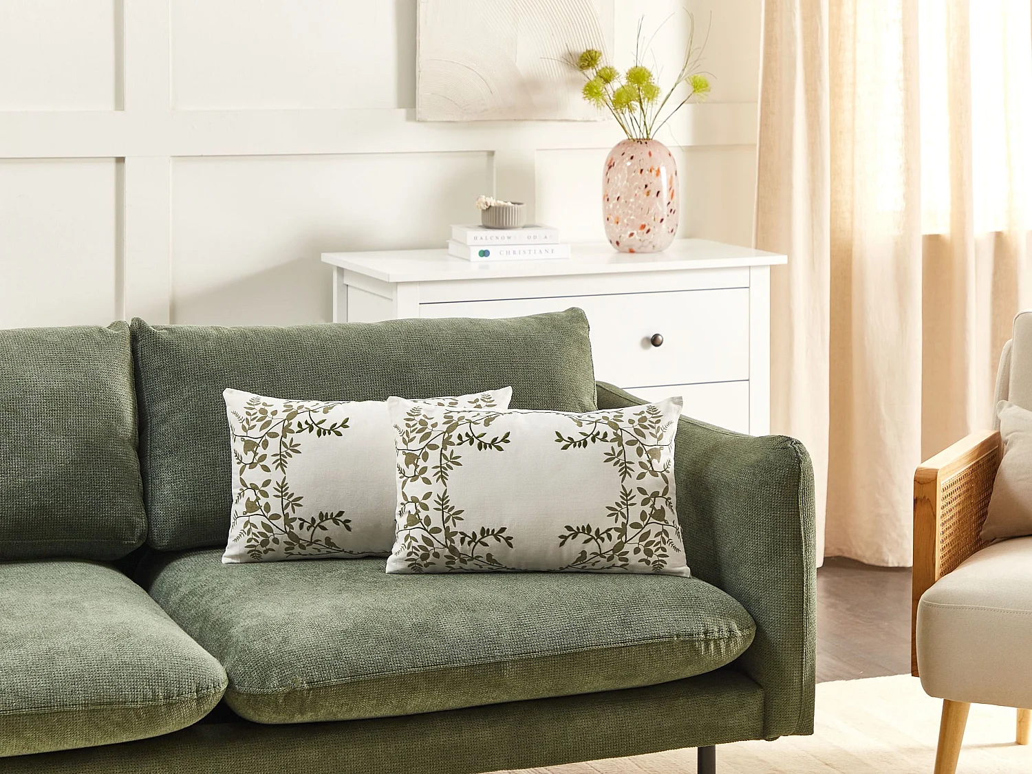 Lot de 2 coussins décoratifs ZALEYA Coton 30 x 50 cm Blanc Motif floral