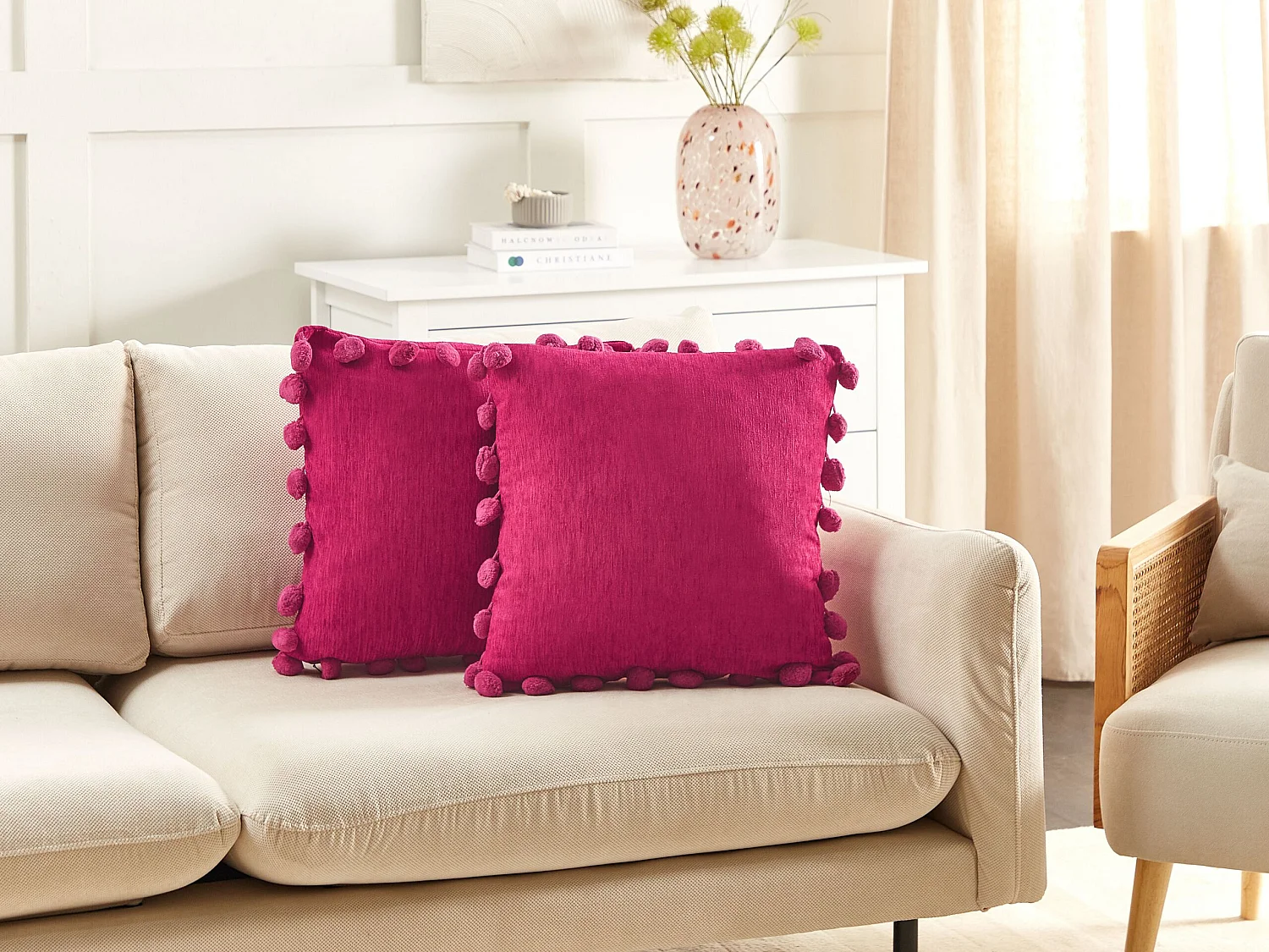 Conjunto de 2 almofadas decorativas JASMINE 45 x 45 cm Fucsia Sólido