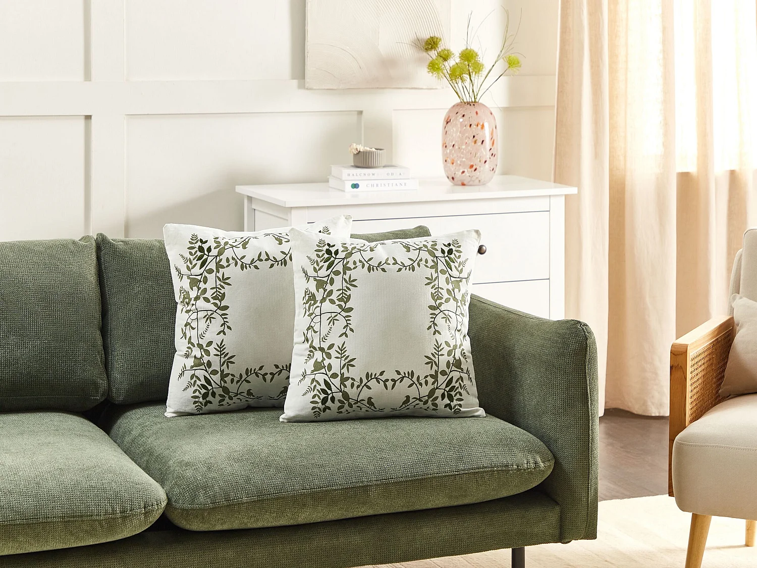 Conjunto de 2 almofadas decorativas ZALEYA Algodão 45 x 45 cm Branco Padrão floral