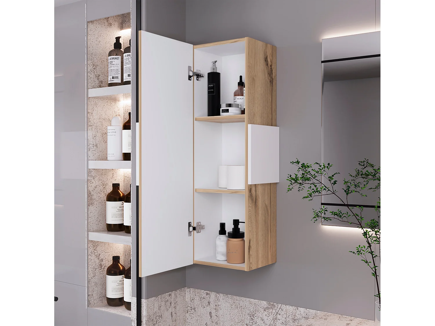 Kit di pronto soccorso Vanguard in melamina, con tre ripiani interni e un'anta, 97.68 cm X 31.90 cm X 26.49 cm, Grigio / argento