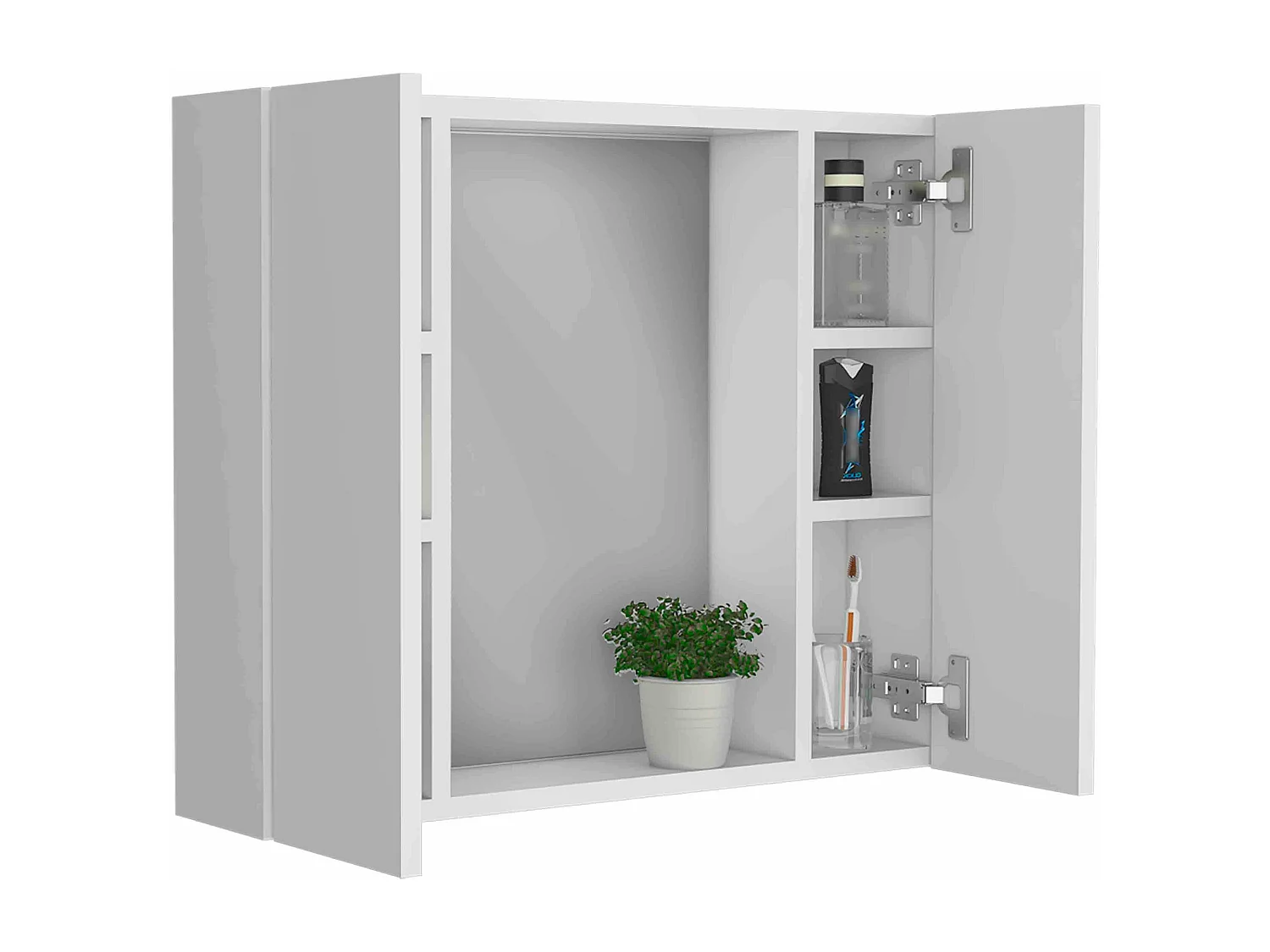 Botiquín Artemisa en Melamina, con 6 estantes interno y dos puertas, con espejo , 49.53 cm  X 59.94 cm  X 13.71 cm  , Blanco