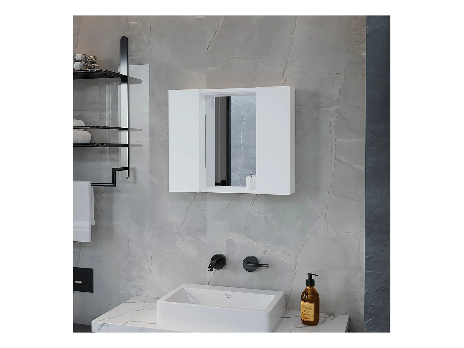 Kit de Primeiros Socorros Artemis em Melamina, com 6 prateleiras interiores e duas portas, com espelho, 49.53 cm X 59.94 cm X 13.71 cm, Branco