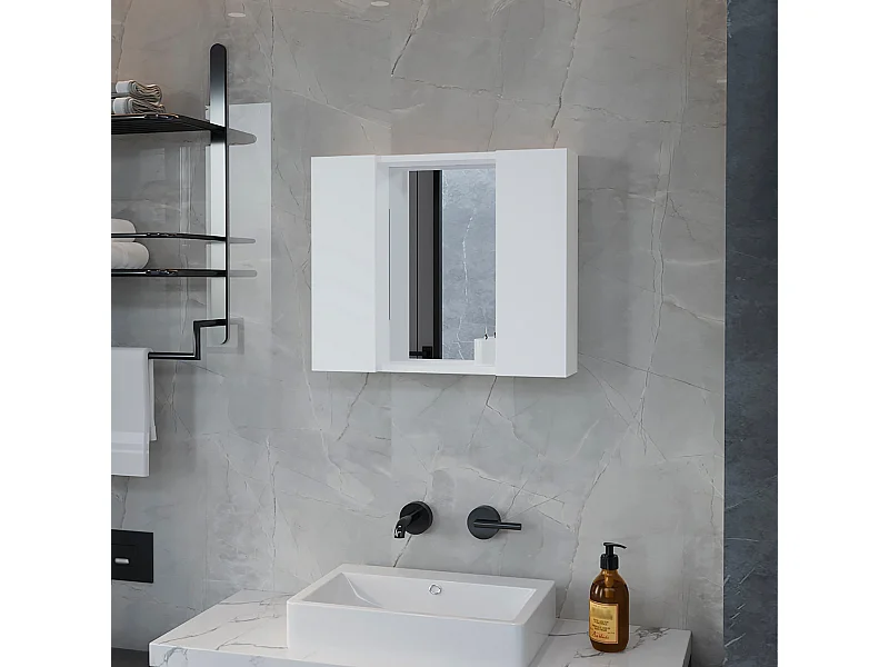Botiquín Artemisa en Melamina, con 6 estantes interno y dos puertas, con espejo , 49.53 cm  X 59.94 cm  X 13.71 cm  , Blanco