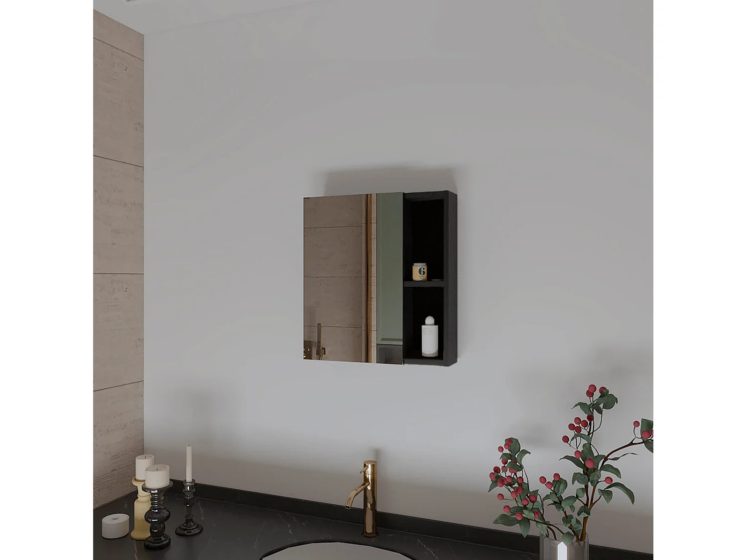 Kit di pronto soccorso Labelle in melamina, con specchio , 49.53 cm X 44.95 cm X 13.71 cm , Nero