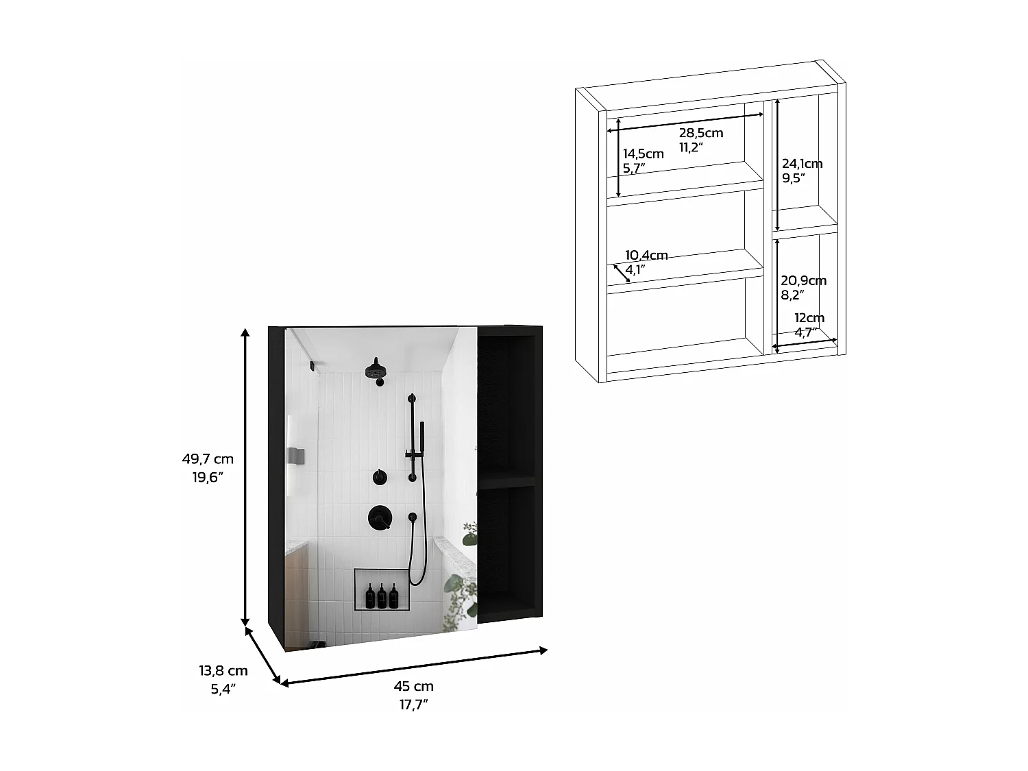 Kit di pronto soccorso Labelle in melamina, con specchio , 49.53 cm X 44.95 cm X 13.71 cm , Nero