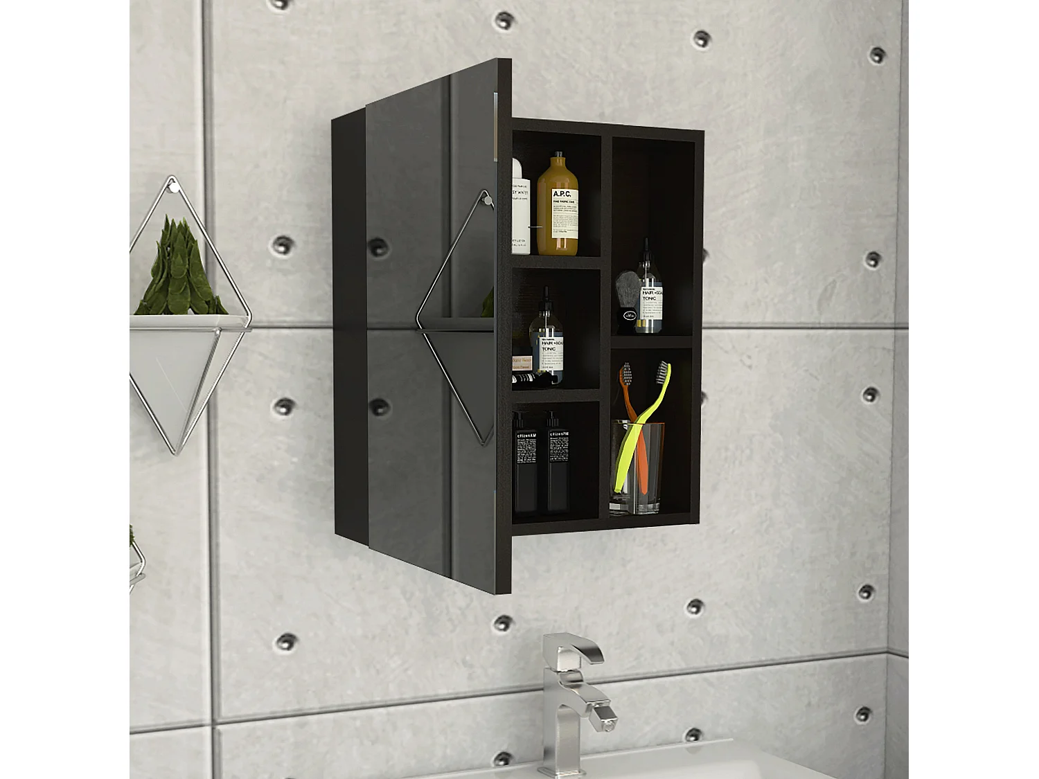 Kit di pronto soccorso Labelle in melamina, con specchio , 49.53 cm X 44.95 cm X 13.71 cm , Nero