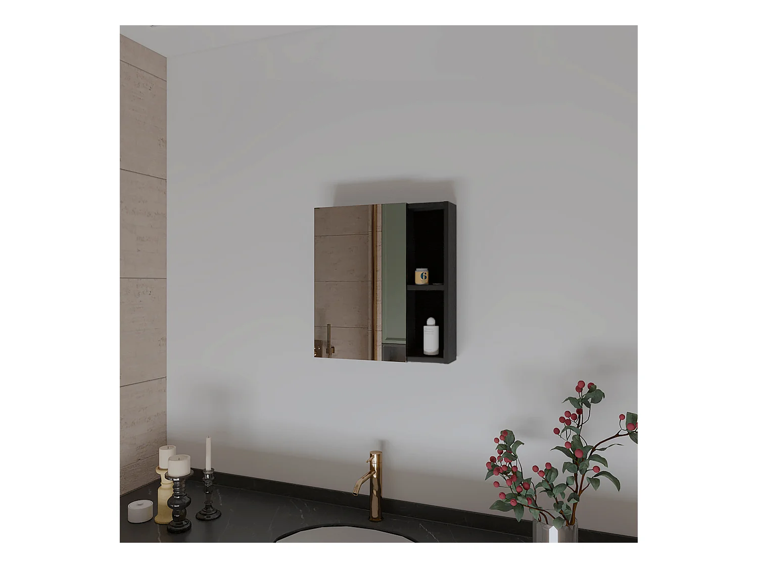 Trousse de secours Labelle en mélamine, avec miroir, 49.53 cm X 44.95 cm X 13.71 cm , Noir