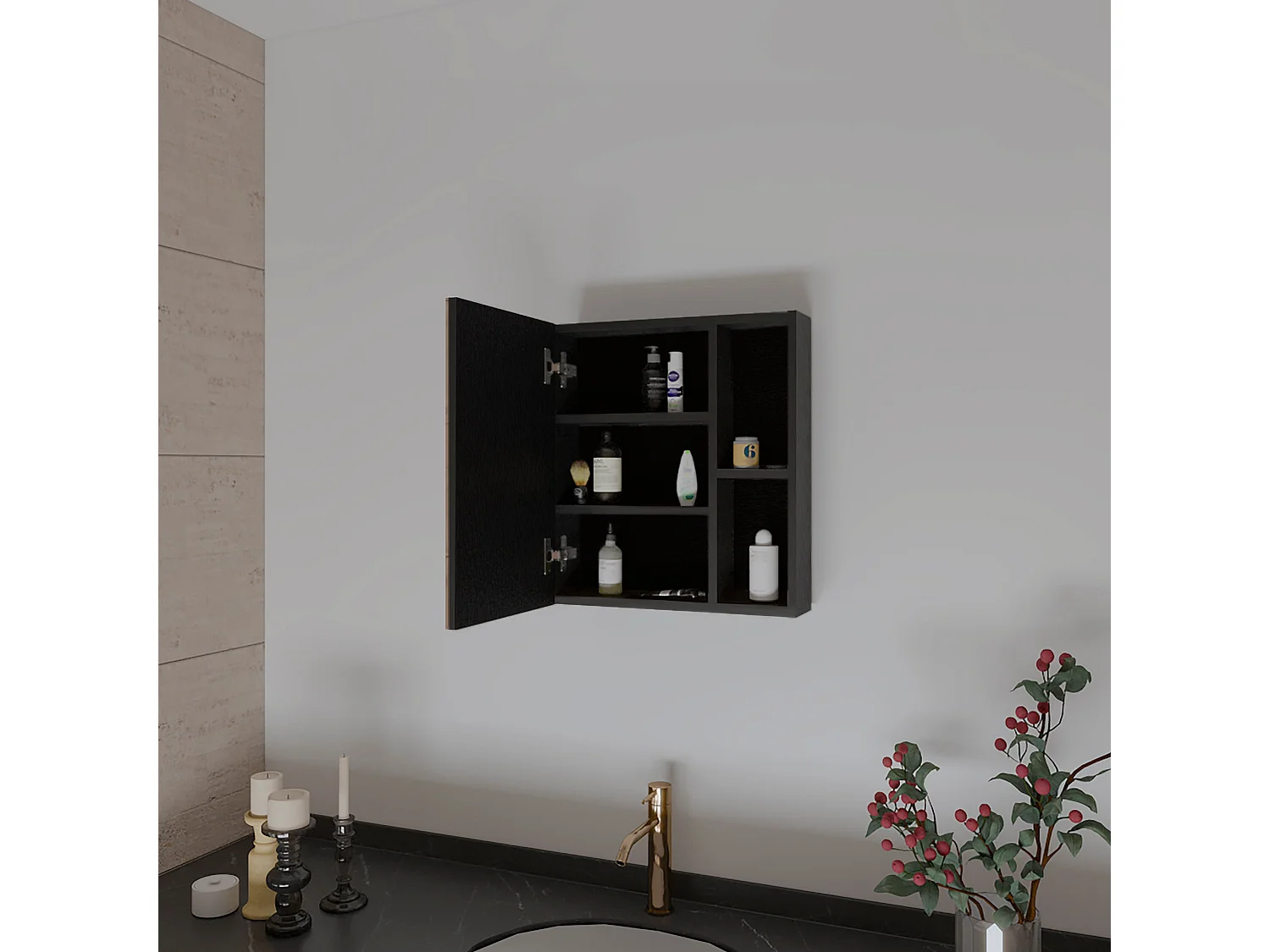 Trousse de secours Labelle en mélamine, avec miroir, 49.53 cm X 44.95 cm X 13.71 cm , Noir