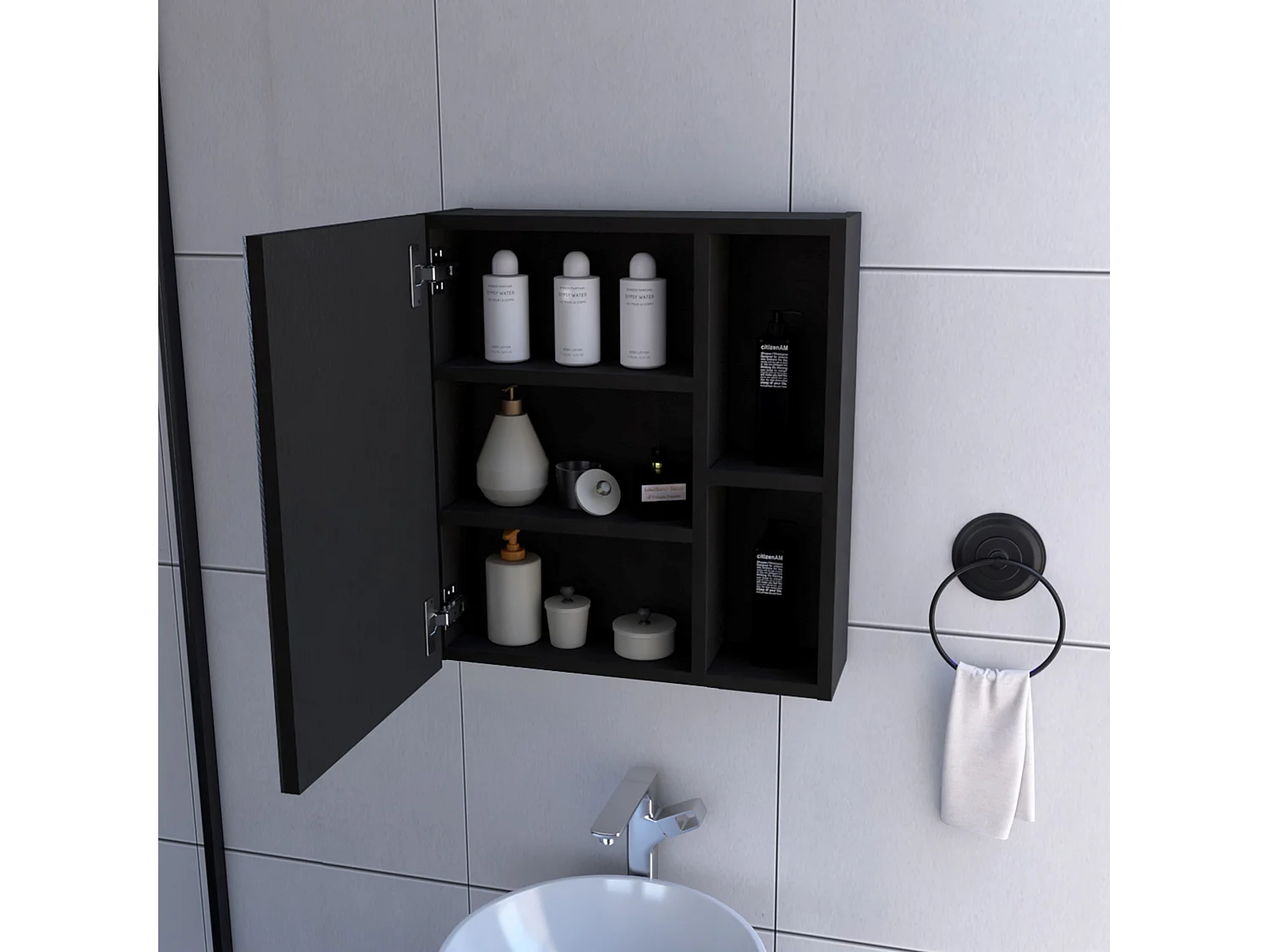 Trousse de secours Labelle en mélamine, avec miroir, 49.53 cm X 44.95 cm X 13.71 cm , Noir