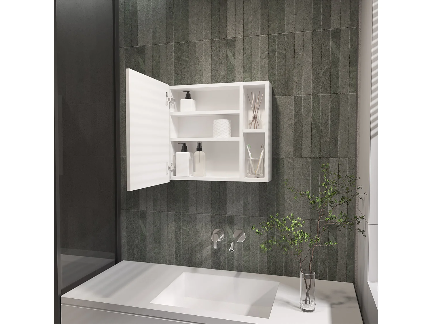 Kit di pronto soccorso Oman in melamina, con specchio , 47.24 cm X 49.78 cm X 13.97 cm , Bianco