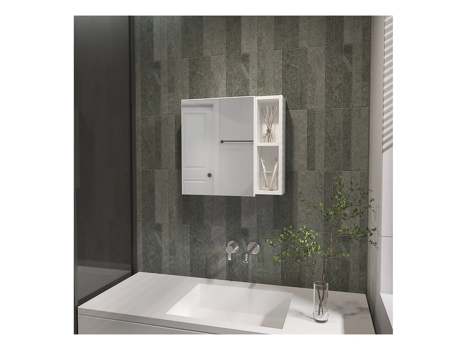 Kit de primeiros socorros Oman em melamina, com espelho , 47.24 cm X 49.78 cm X 13.97 cm , Branco