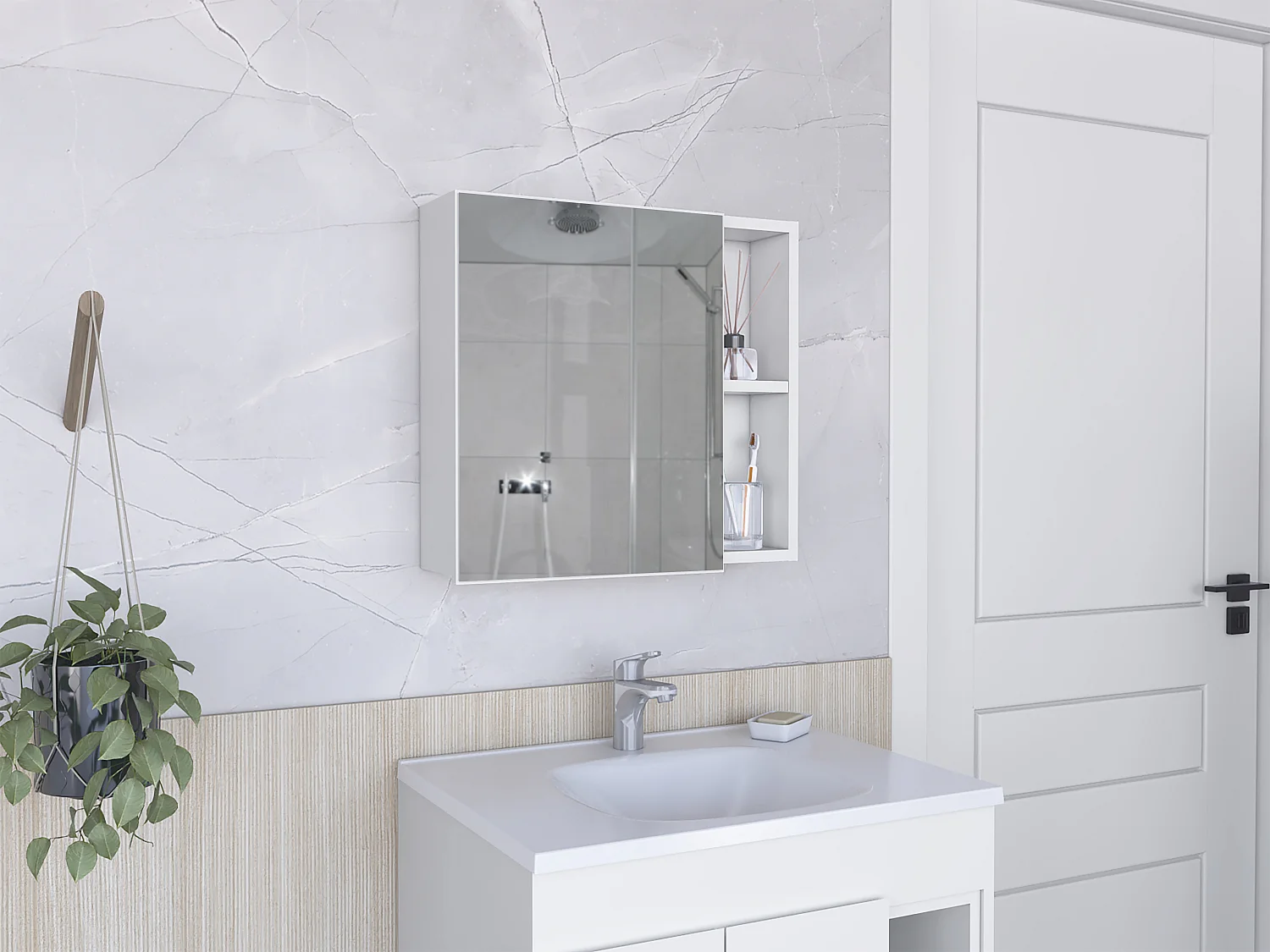 Kit di pronto soccorso Oman in melamina, con specchio , 47.24 cm X 49.78 cm X 13.97 cm , Bianco