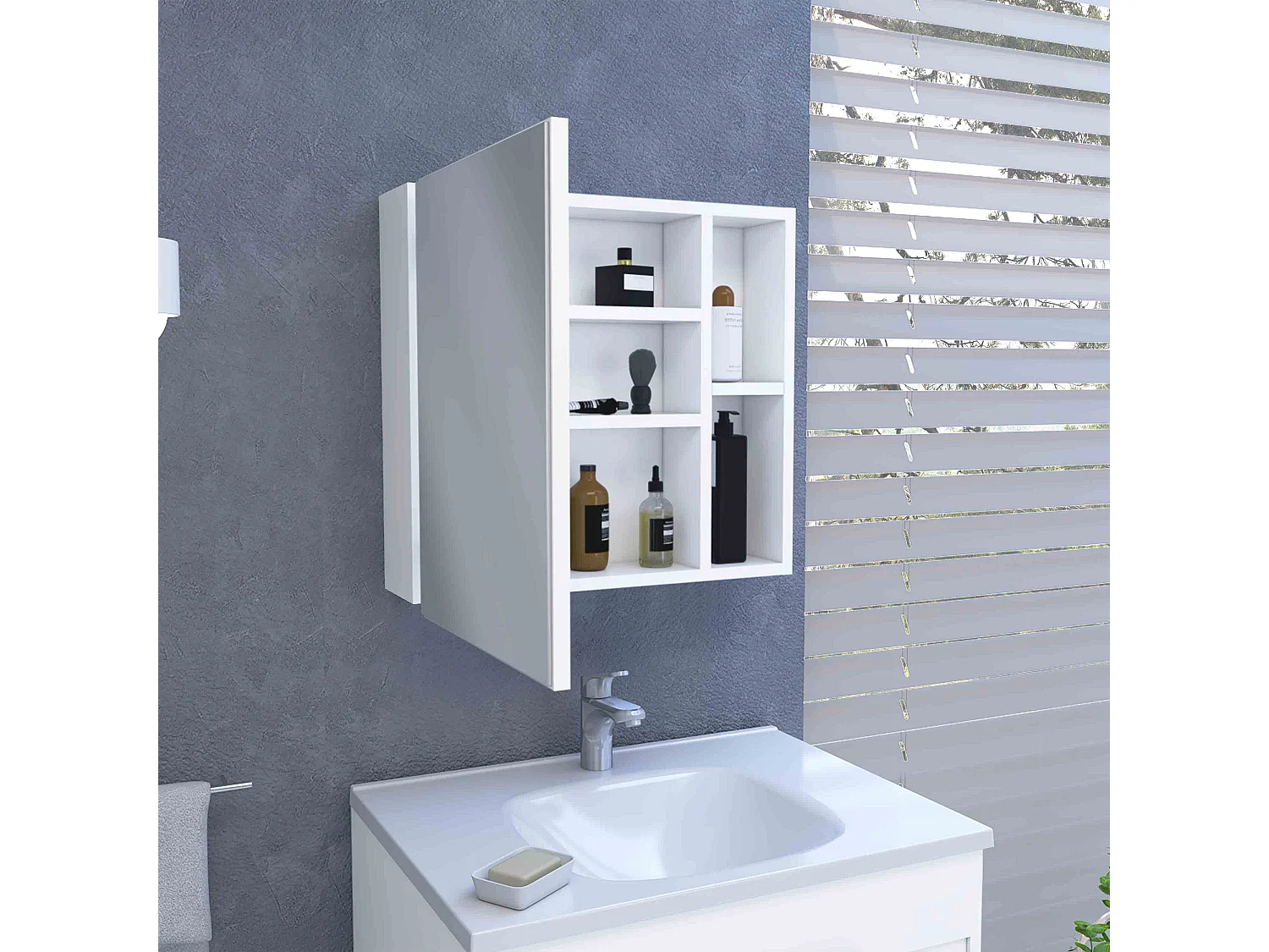 Kit di pronto soccorso Oman in melamina, con specchio , 47.24 cm X 49.78 cm X 13.97 cm , Bianco