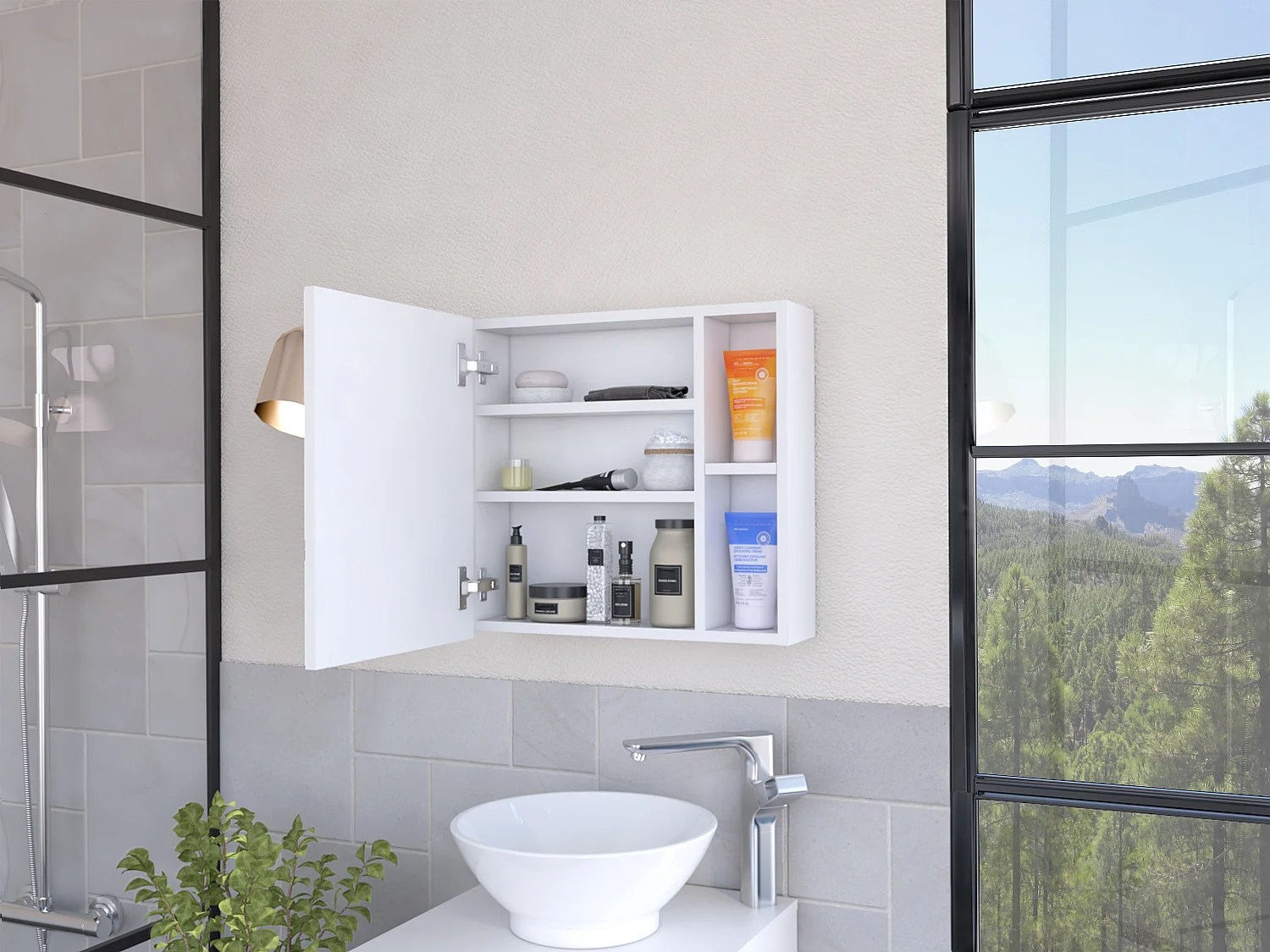 Kit di pronto soccorso Oman in melamina, con specchio , 47.24 cm X 49.78 cm X 13.97 cm , Bianco