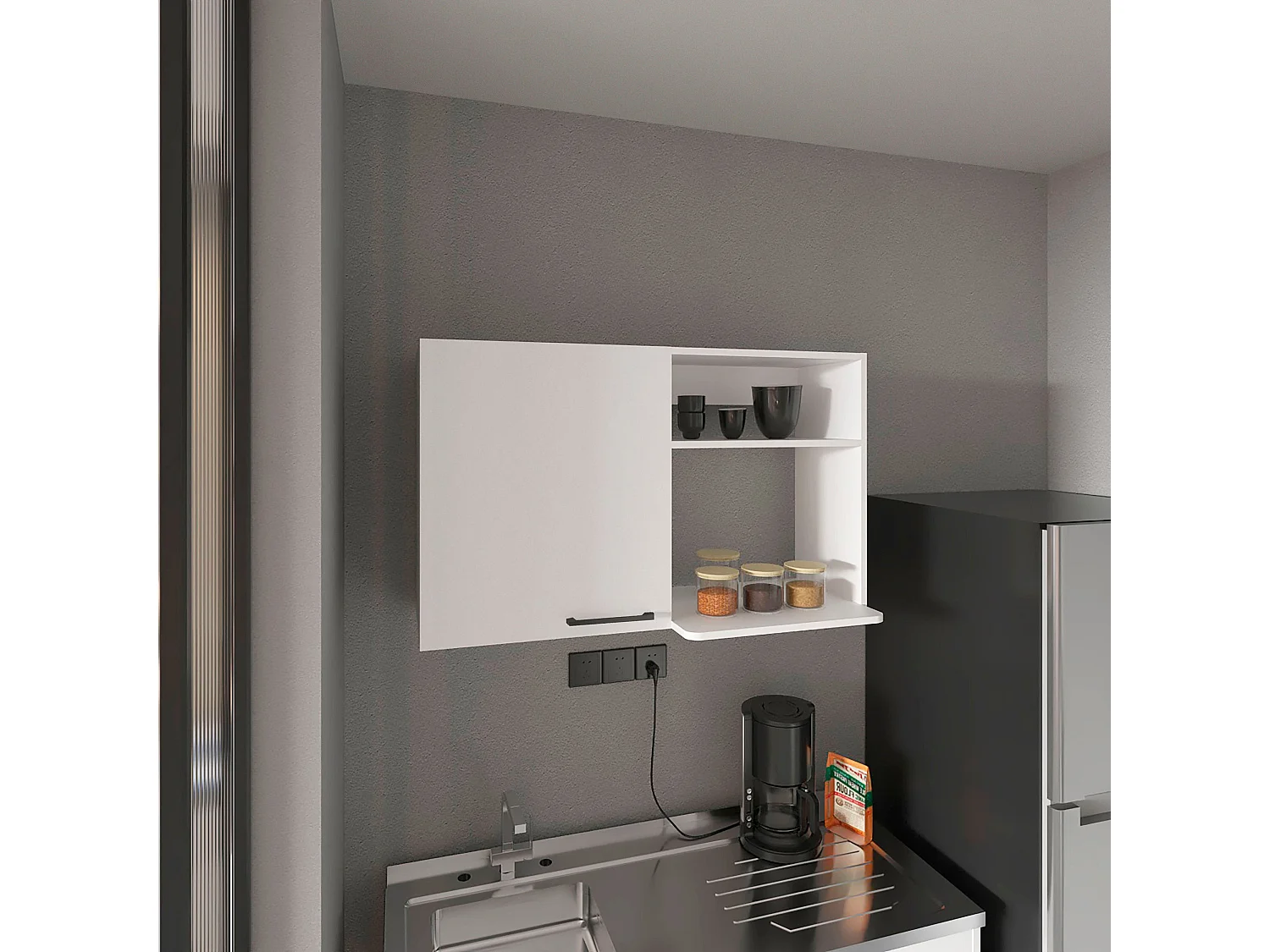 Armoire murale en mélamine Napoles, 2 étagères de rangement ouvertes, une porte, 60 cm X 100 cm X 40 cm , Blanc