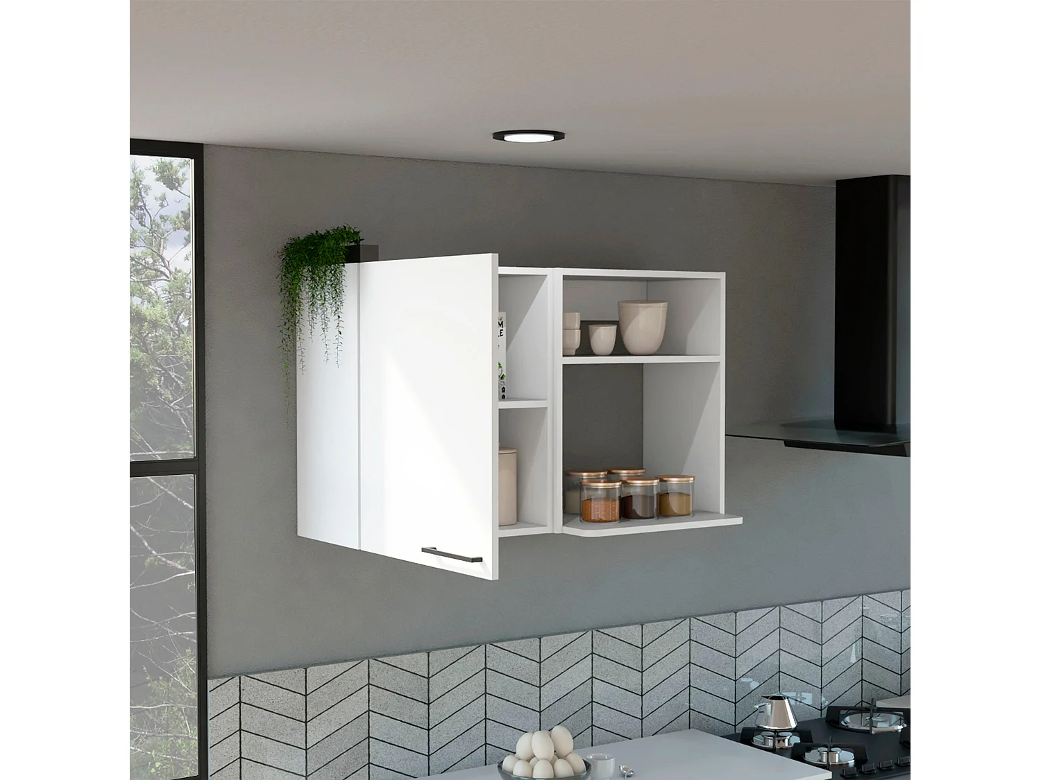 Armoire murale en mélamine Napoles, 2 étagères de rangement ouvertes, une porte, 60 cm X 100 cm X 40 cm , Blanc