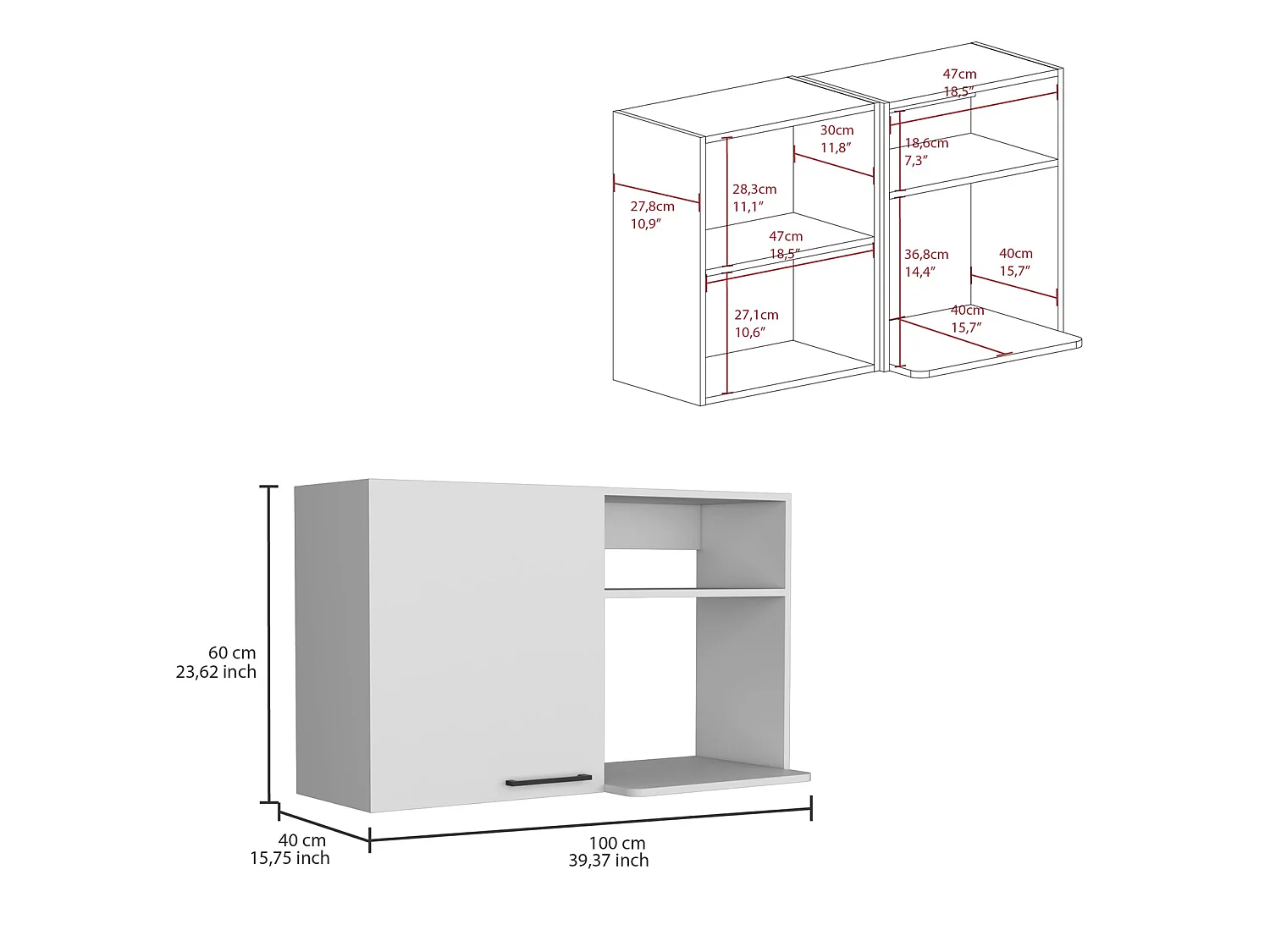 TUHOME CONCEPT Móvel alto de cozinha Napoles de 100 cm, branco