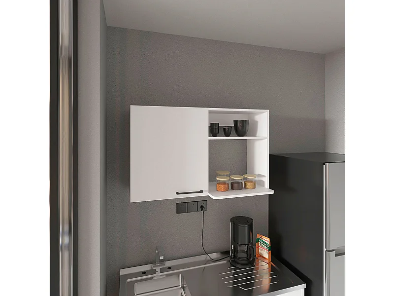 Armoire murale en mélamine Napoles, 2 étagères de rangement ouvertes, une porte, 60 cm X 100 cm X 40 cm , Blanc