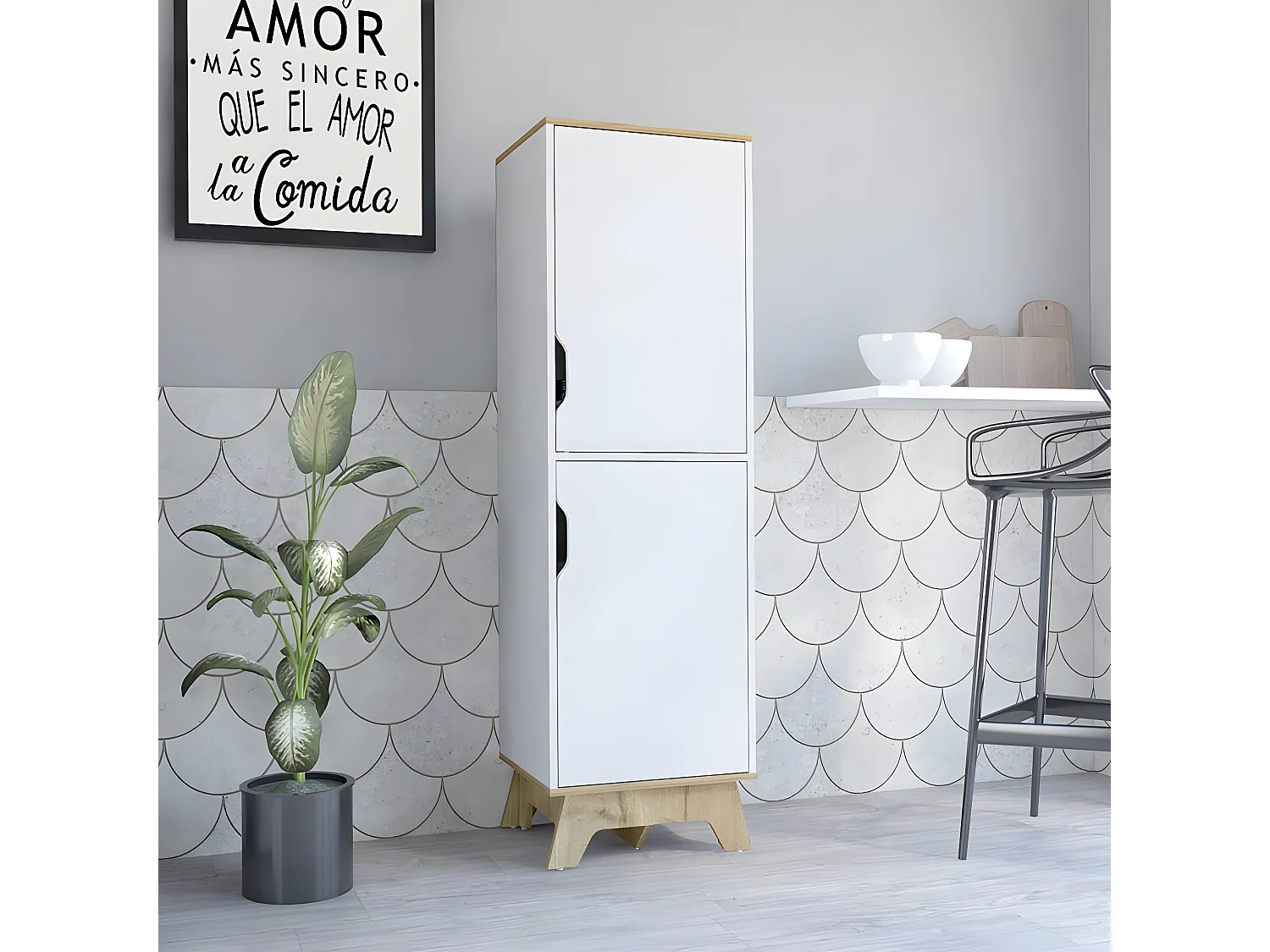 Mobile da cucina alto Pamplona in melamina con 4 ripiani e 2 ante , 150.62 cm X 44.95 cm X 39.87 cm , Multicolore