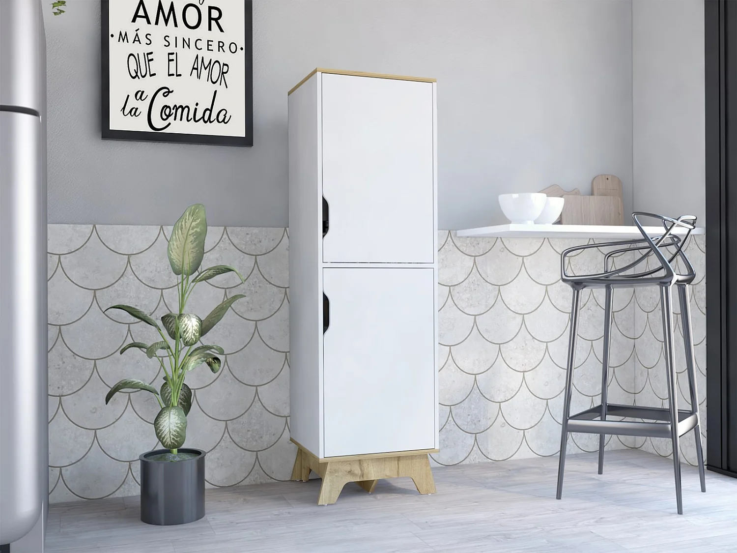 TUHOME CONCEPT Despensa de cocina Pamplona Single de 151 cm, roble arena y blanco