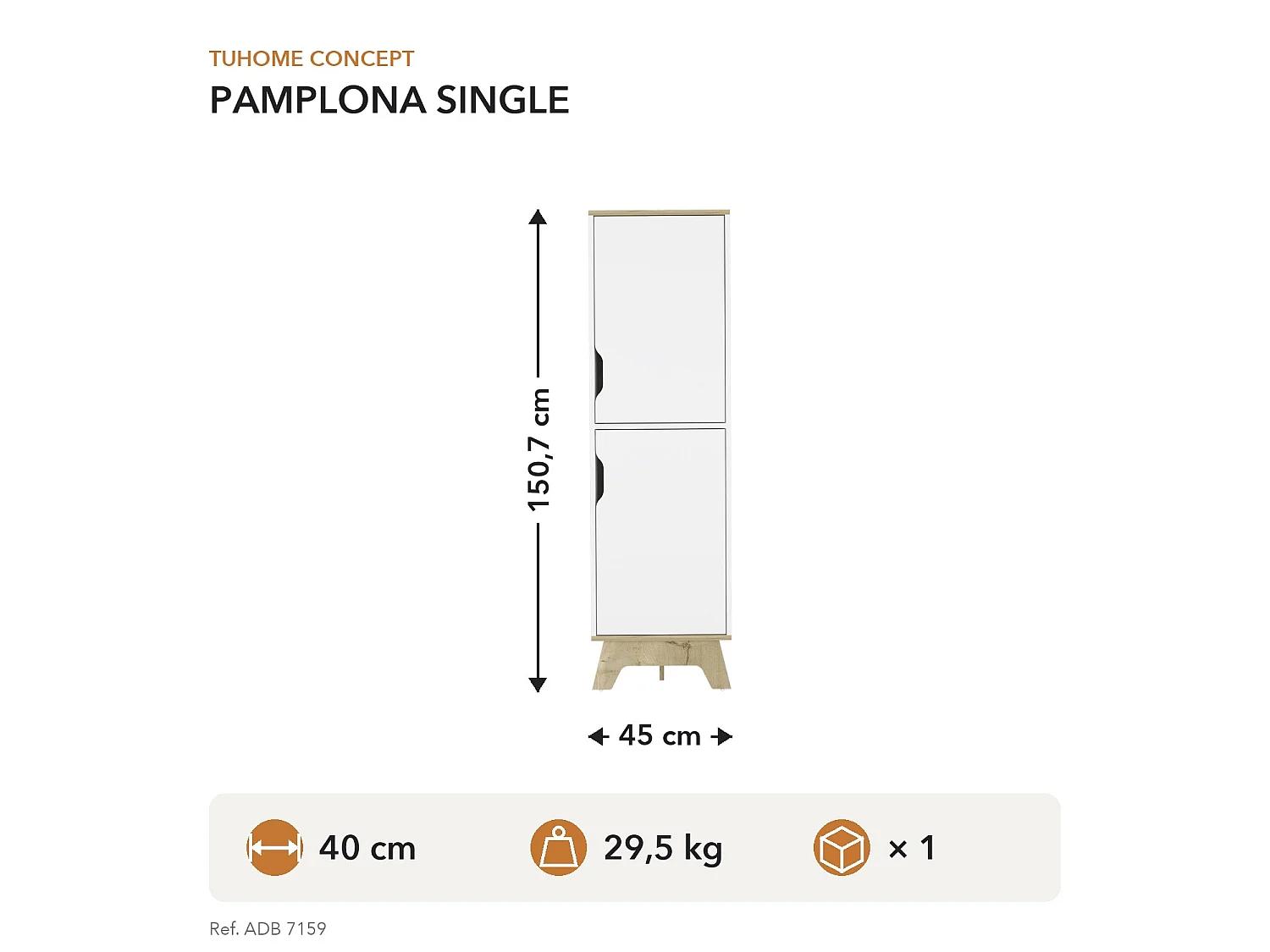 TUHOME CONCEPT Despensa de cocina Pamplona Single de 151 cm, roble arena y blanco