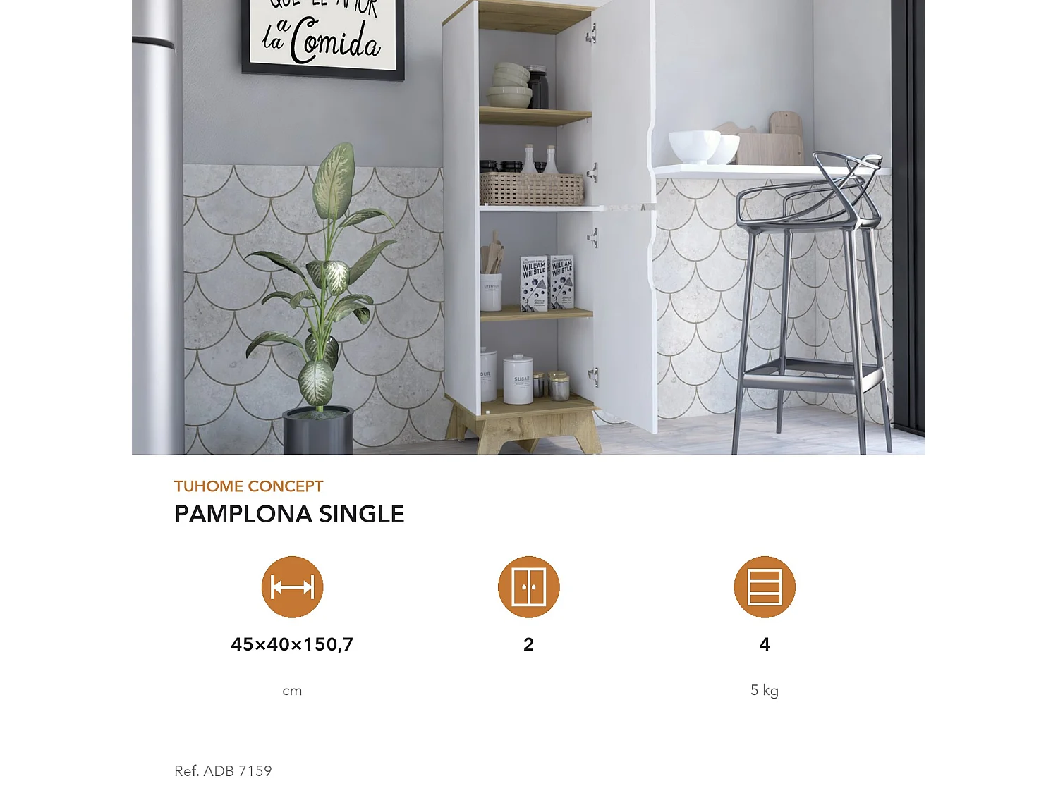 TUHOME CONCEPT Despensa de cocina Pamplona Single de 151 cm, roble arena y blanco