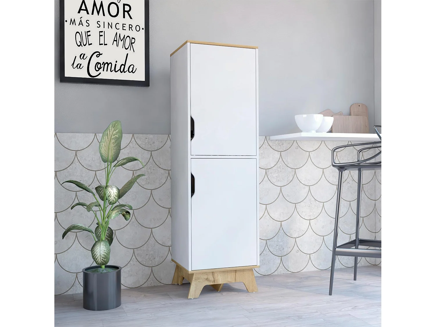 TUHOME CONCEPT Despensa de cocina Pamplona Single de 151 cm, roble arena y blanco