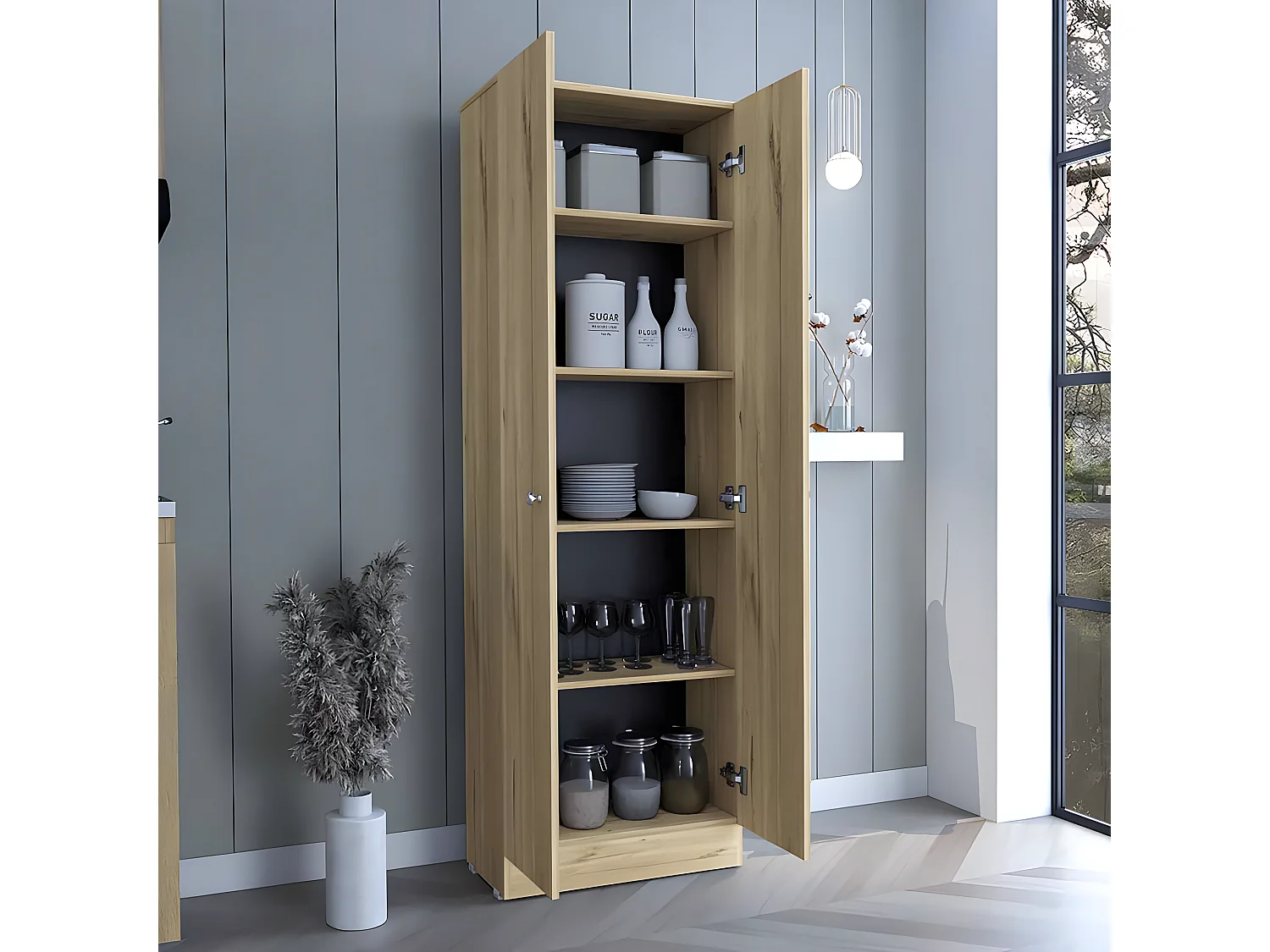 Z 60 Armadio multifunzionale in melamina, con due ante e ripiani interni, 180.59 cm X 59.94 cm X 29.97 cm, Beige