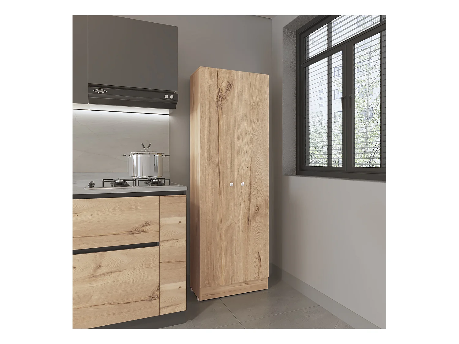 Z 60 Armoire multifonctionnelle en mélamine, avec deux portes et étagères intérieures, 180.59 cm X 59.94 cm X 29.97 cm, Beige