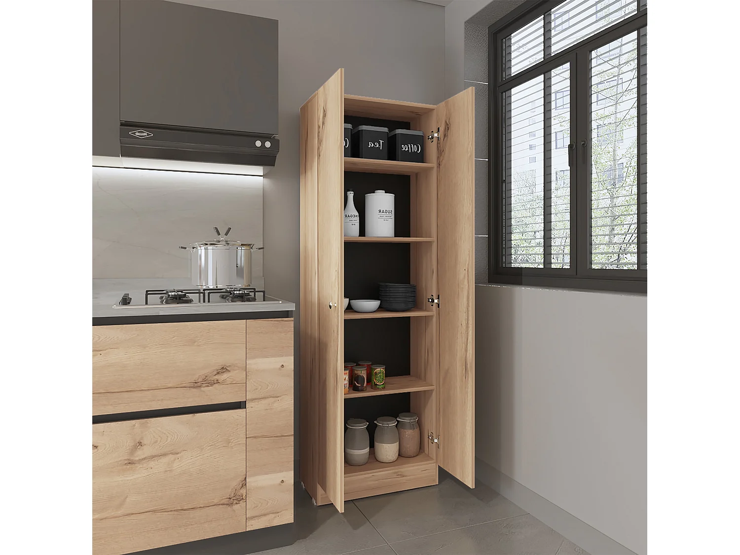 Z 60 Armoire multifonctionnelle en mélamine, avec deux portes et étagères intérieures, 180.59 cm X 59.94 cm X 29.97 cm, Beige