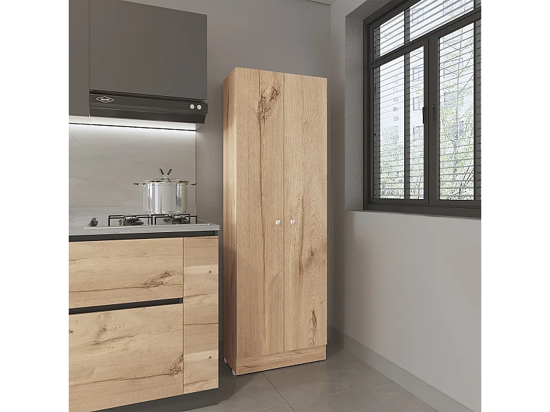 Z 60 Armoire multifonctionnelle en mélamine, avec deux portes et étagères intérieures, 180.59 cm X 59.94 cm X 29.97 cm, Beige