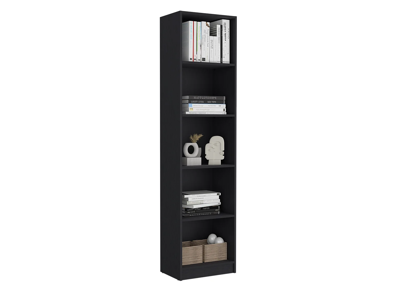 Librería Home Xs en Melamina, con estantes de 5 niveles y diseño delgado , 180.59 cm  X 45 cm  X 29.89 cm  , Negro