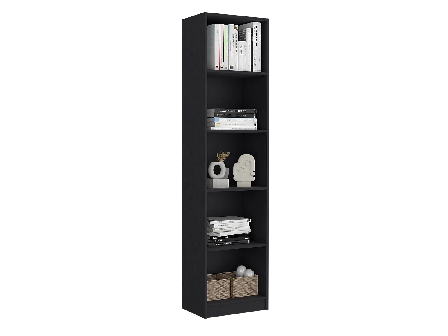 Librería Home Xs en Melamina, con estantes de 5 niveles y diseño delgado , 180.59 cm  X 45 cm  X 29.89 cm  , Negro