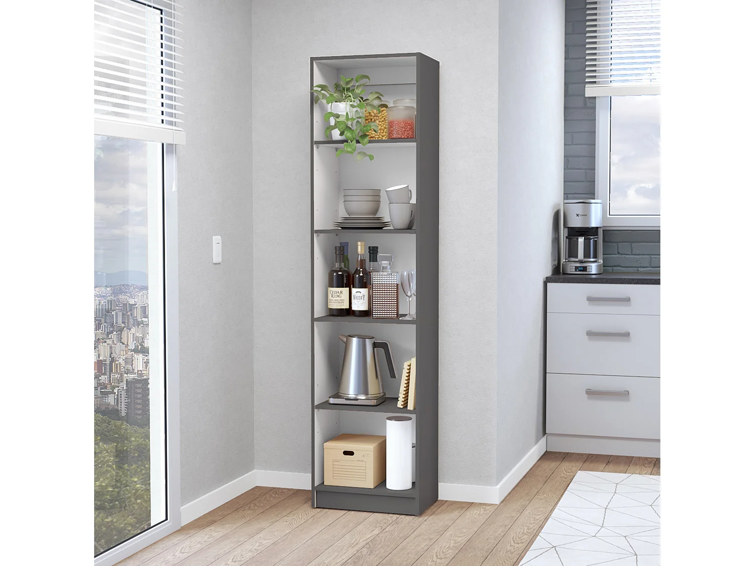 Home Xs Libreria in melamina, con 5 ripiani e design sottile 180.60 cm X 45 cm X 29.89 cm , Multicolore