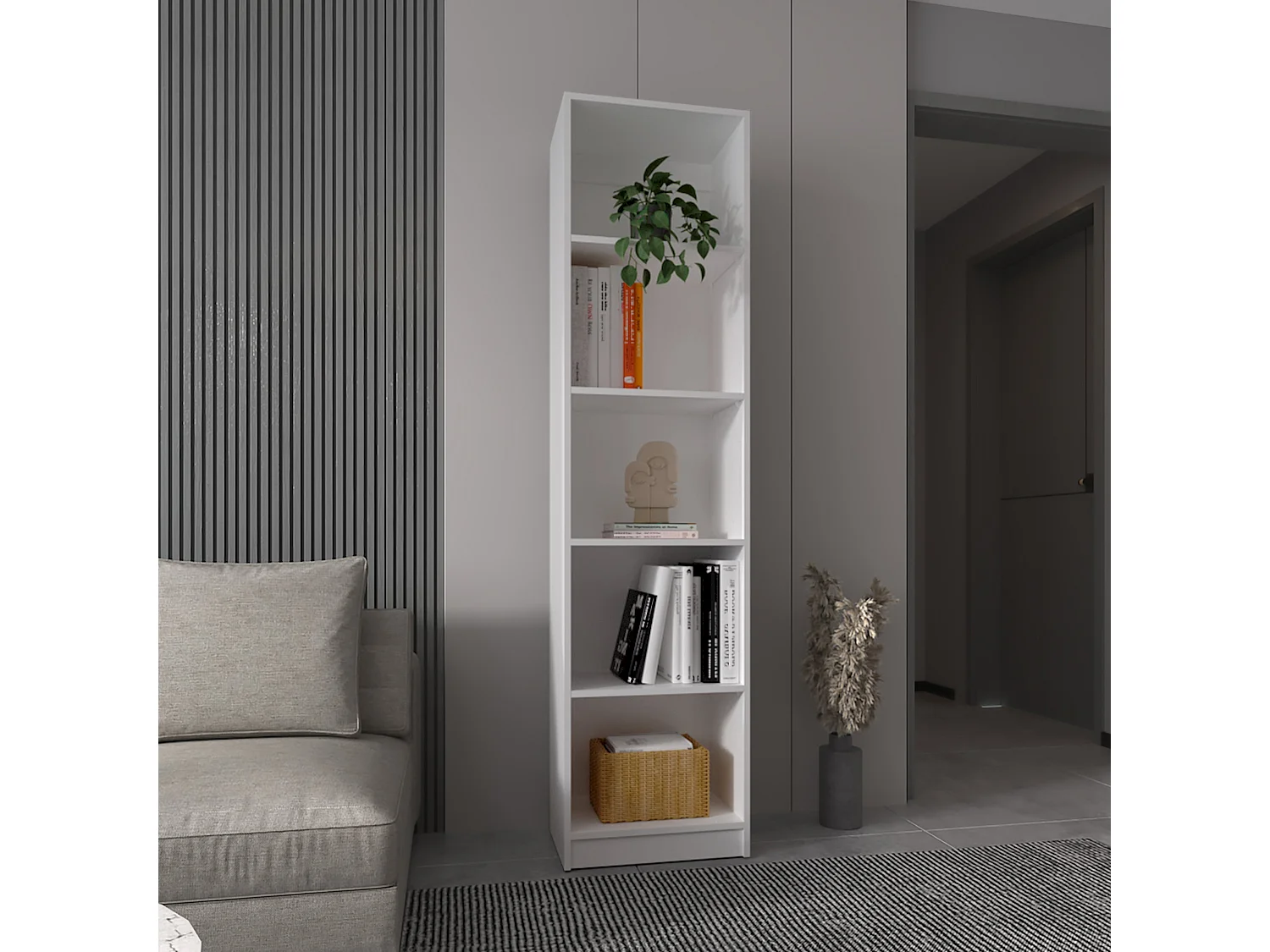 Home Xs Libreria in melamina, con 5 ripiani e design sottile , 180.59 cm X 45 cm X 29.89 cm , Bianco