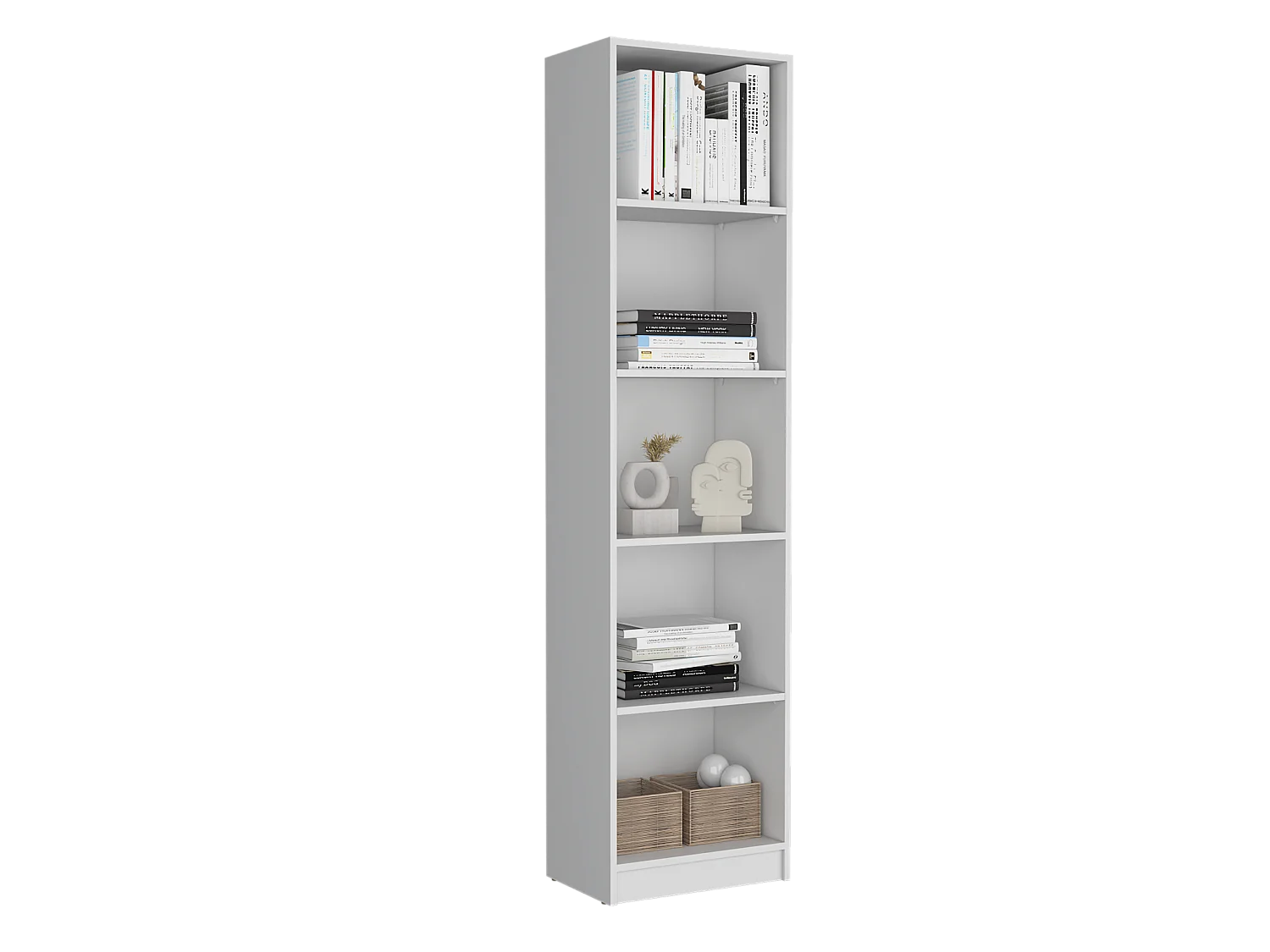 Librería Home Xs en Melamina, con estantes de 5 niveles y diseño delgado , 180.59 cm  X 45 cm  X 29.89 cm  , Blanco