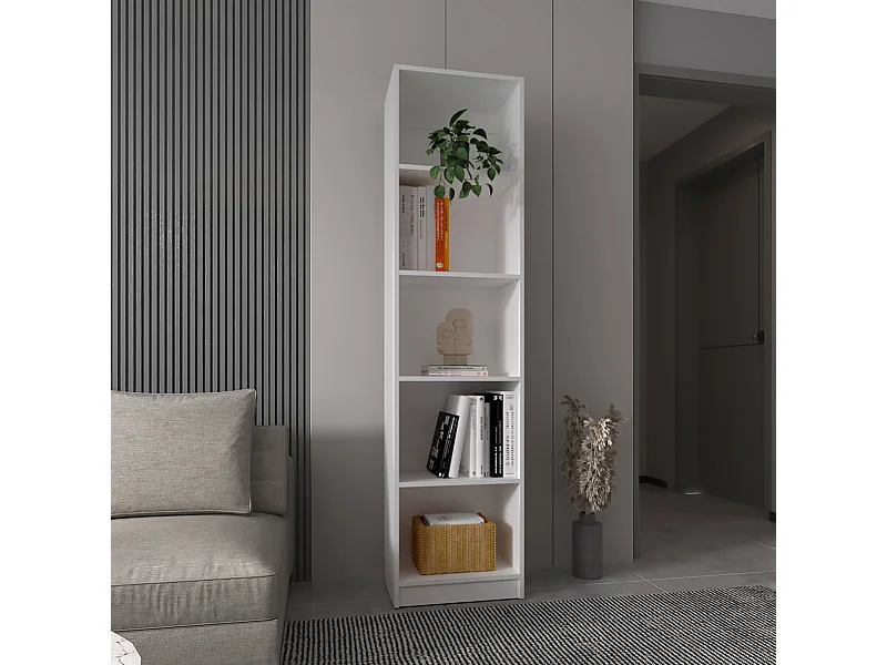 Librería Home Xs en Melamina, con estantes de 5 niveles y diseño delgado , 180.59 cm  X 45 cm  X 29.89 cm  , Blanco