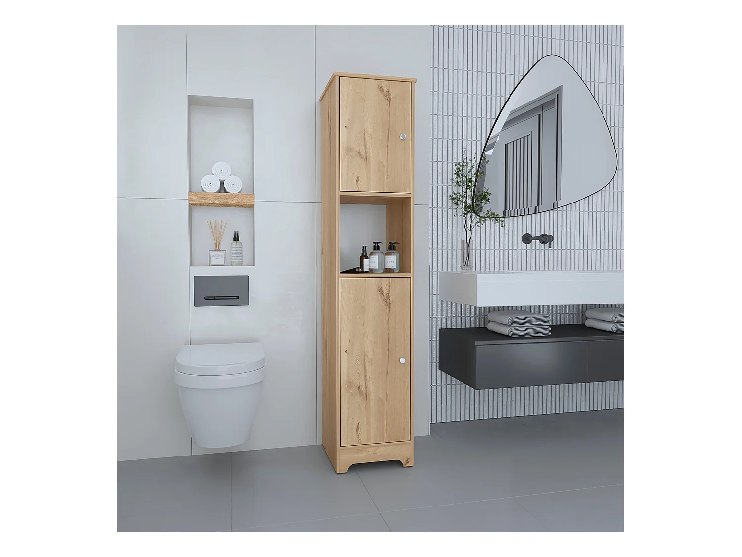 Colonne de salle de bain Ibis en mélamine avec 2 portes et 1 étagère , 172.21 cm X 36.32 cm X 40.64 cm , Beige