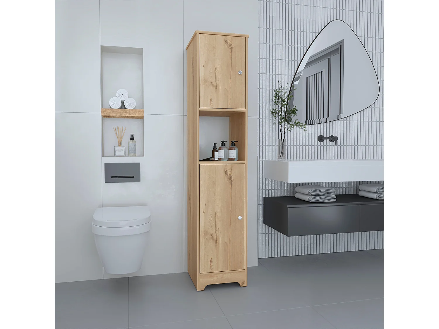 Colonna bagno Ibis in melamina con 2 ante e 1 ripiano , 172.21 cm X 36.32 cm X 40.64 cm , Beige