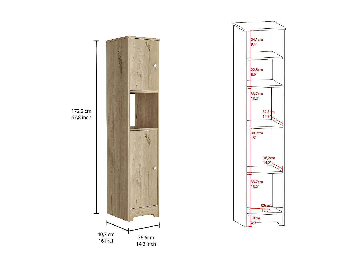 Colonna bagno Ibis in melamina con 2 ante e 1 ripiano , 172.21 cm X 36.32 cm X 40.64 cm , Beige