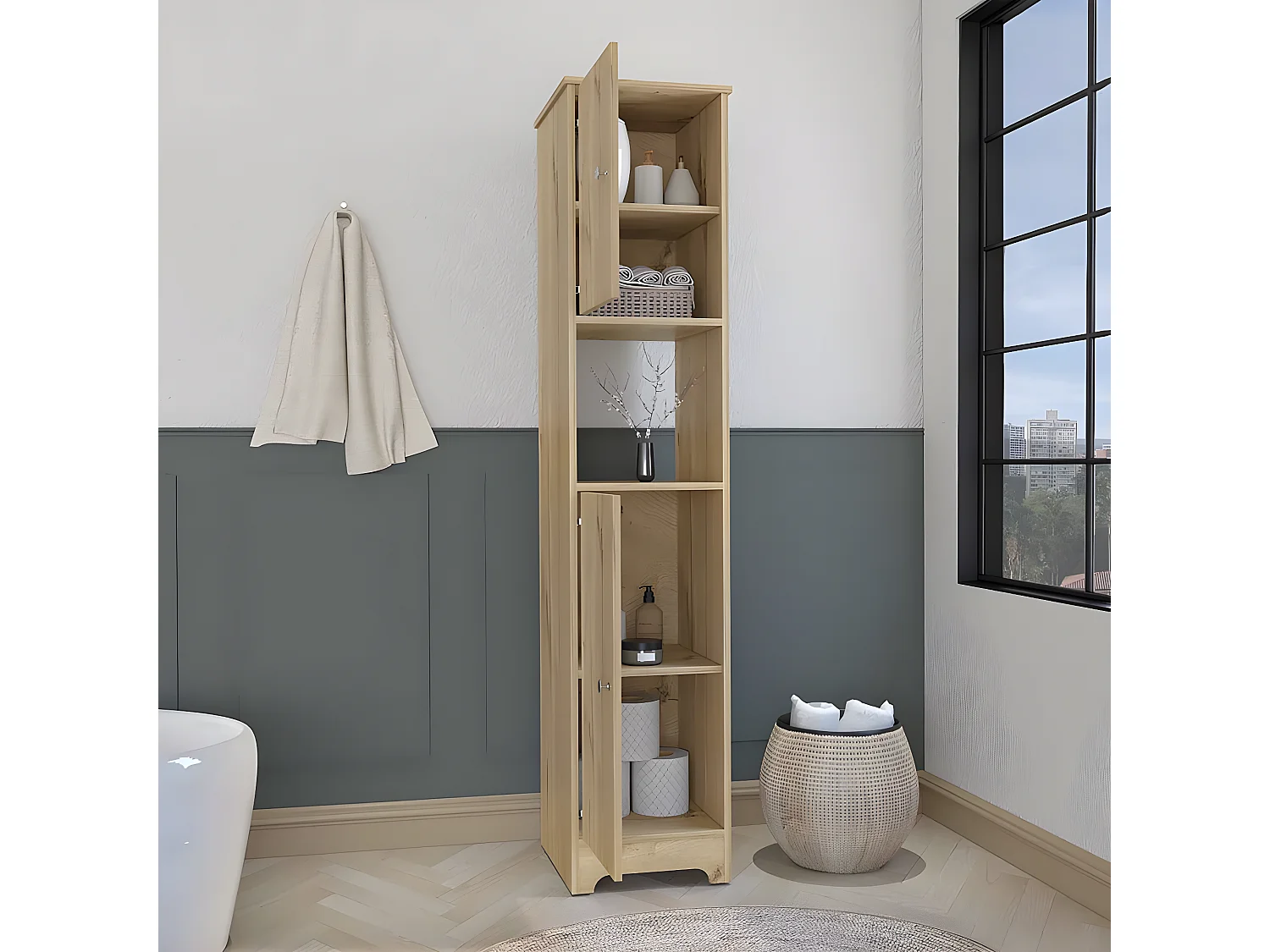 Colonna bagno Ibis in melamina con 2 ante e 1 ripiano , 172.21 cm X 36.32 cm X 40.64 cm , Beige