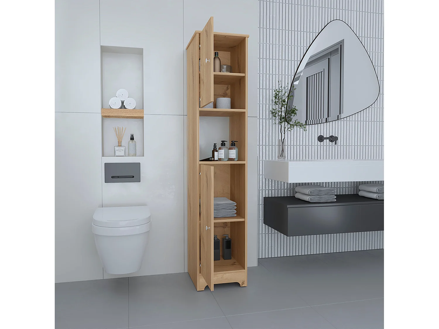 Colonna bagno Ibis in melamina con 2 ante e 1 ripiano , 172.21 cm X 36.32 cm X 40.64 cm , Beige