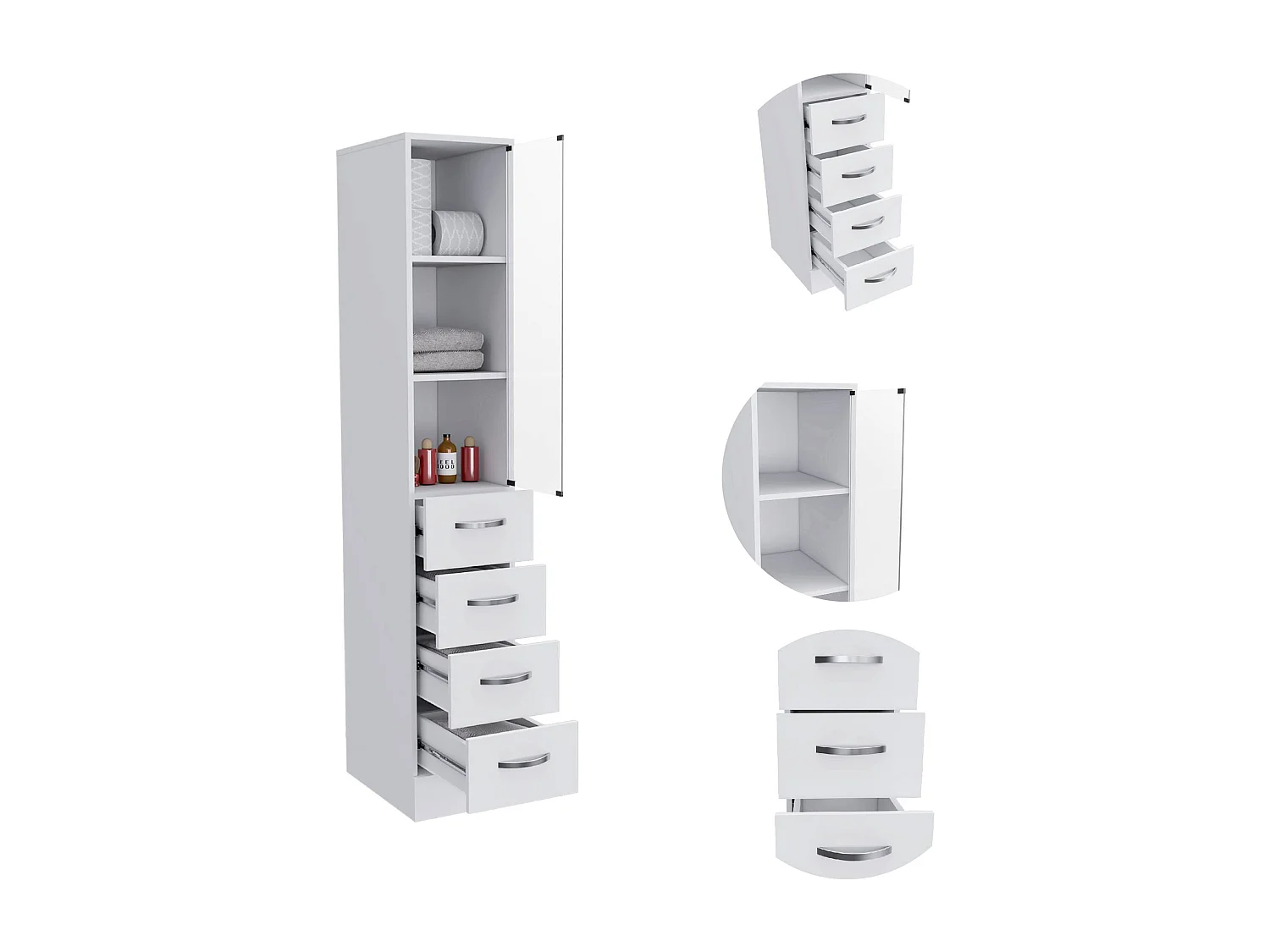 Colonna bagno Vanguard in melaminico, con cassetti a binario in metallo , 173.45 cm X 30.40 cm X 44.60 cm , Bianco